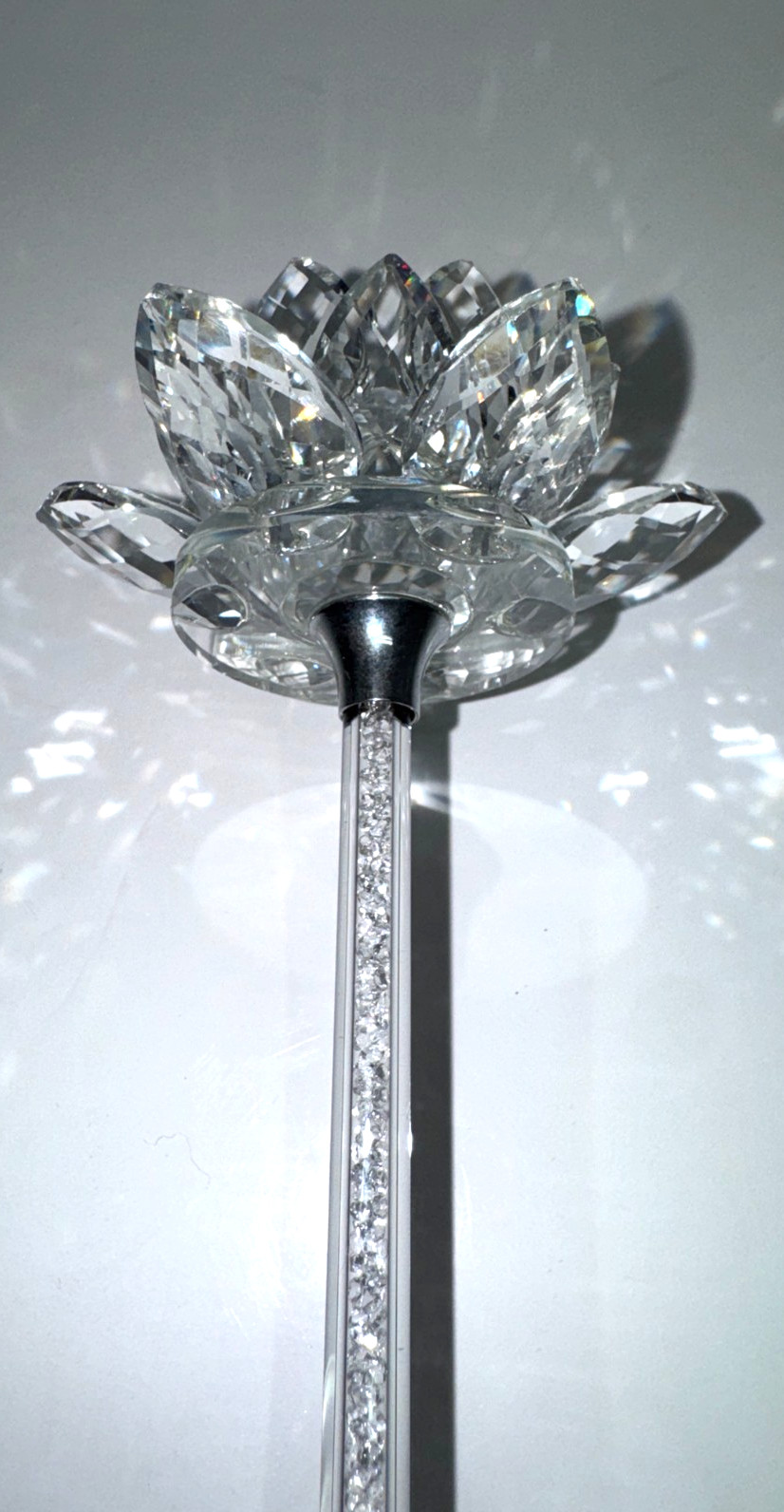 Crystal Lotus Flower, Rhinestone Base, Glitter Stem, New in open box