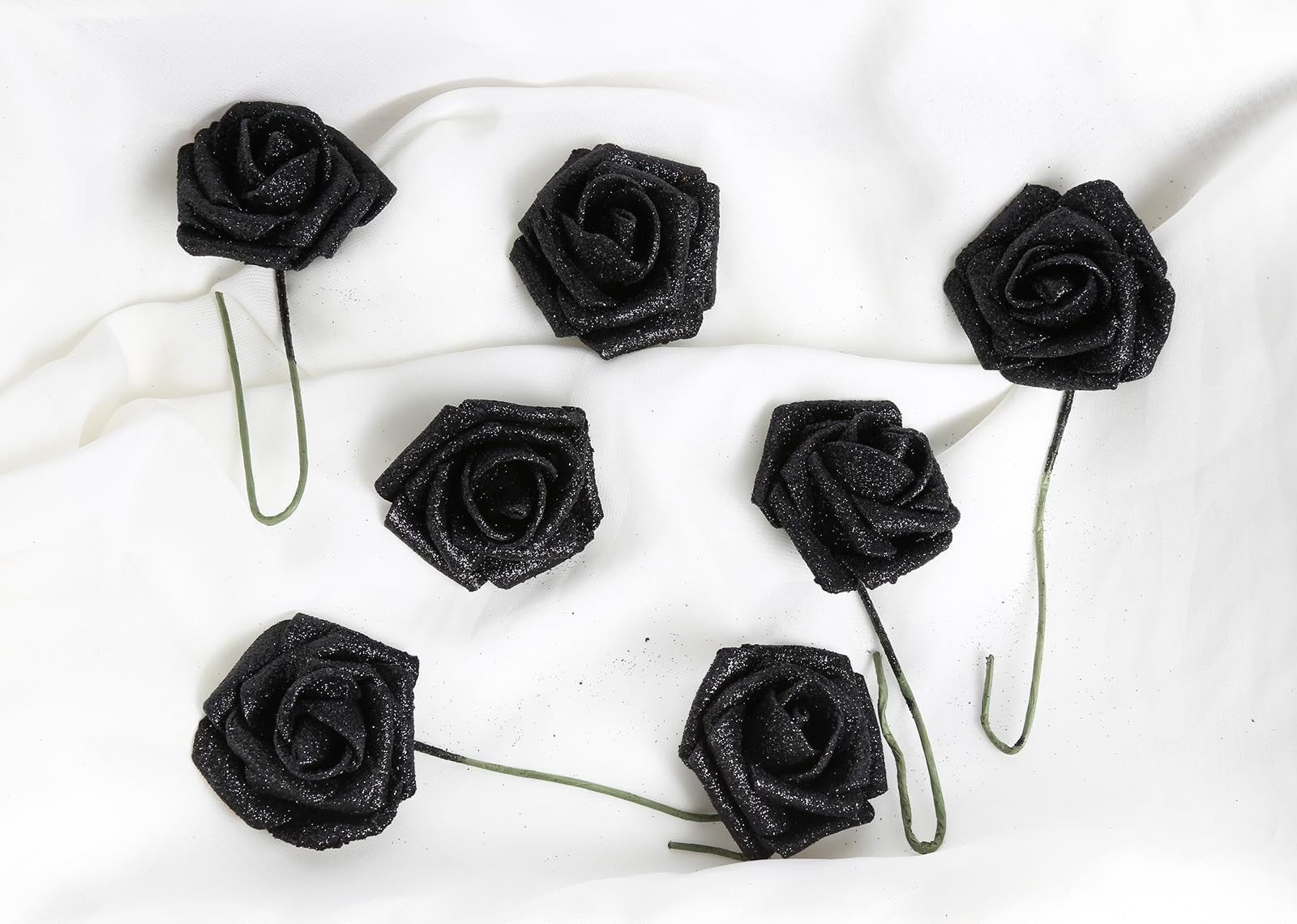 Black Flowers Glitter Rose 30 Pcs Artificial Flowers Glitter Flowers Foam Ros…