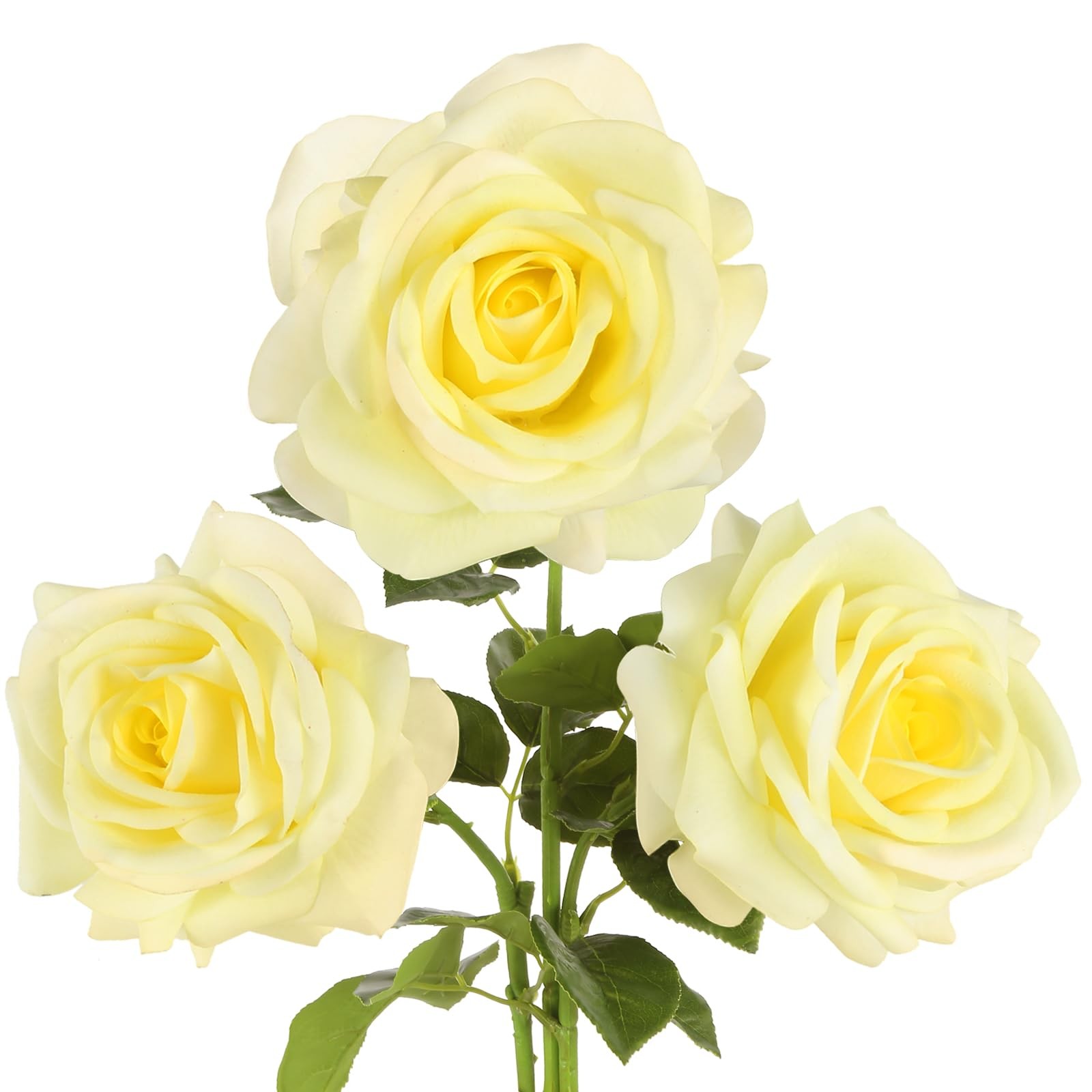 Real Touch Yellow Roses Artificial Flowers 3Pcs Latex Faux Roses Flowers with…