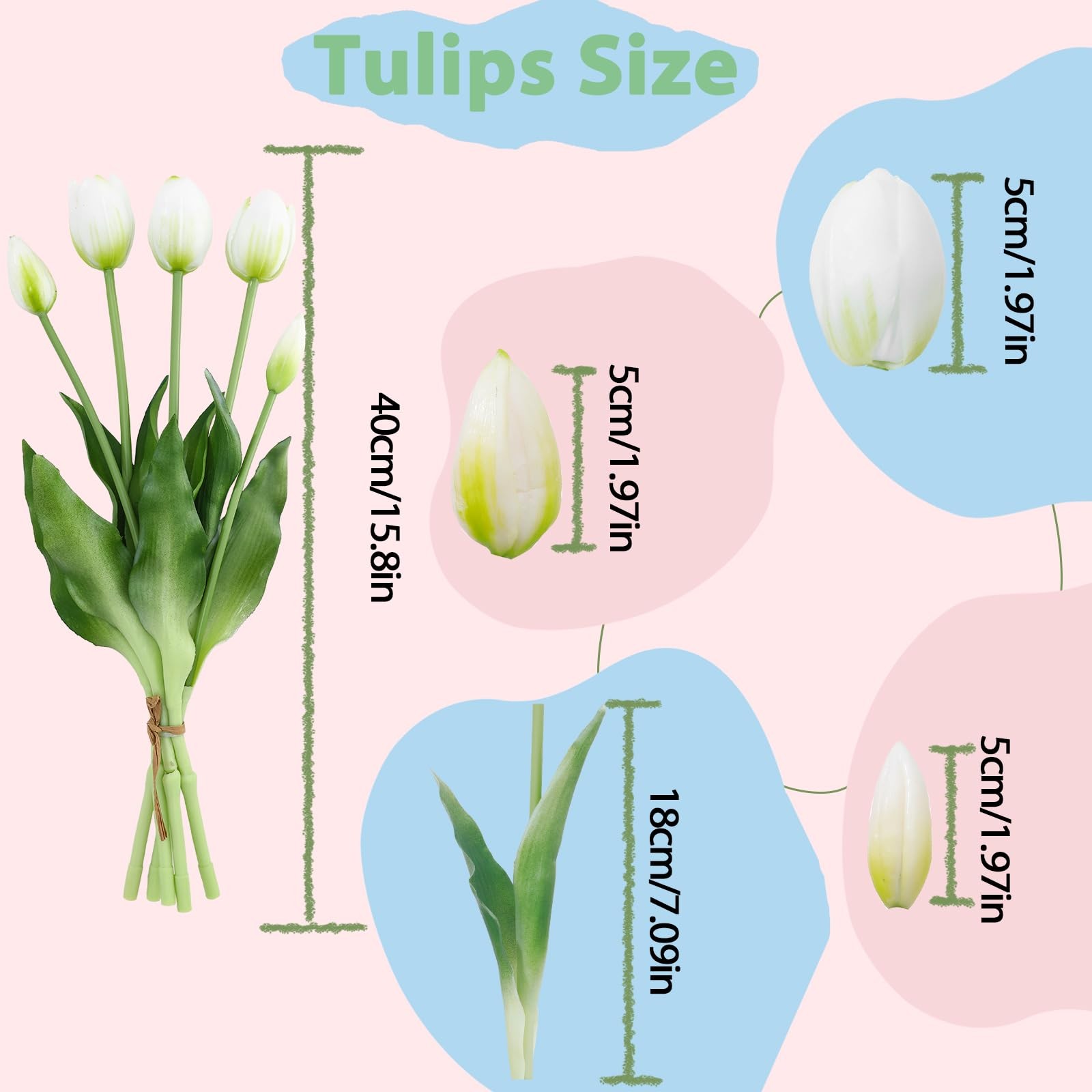 15 Pcs White Artificial Tulips Real Touch Latex Plastic Soft Faux Bouquets