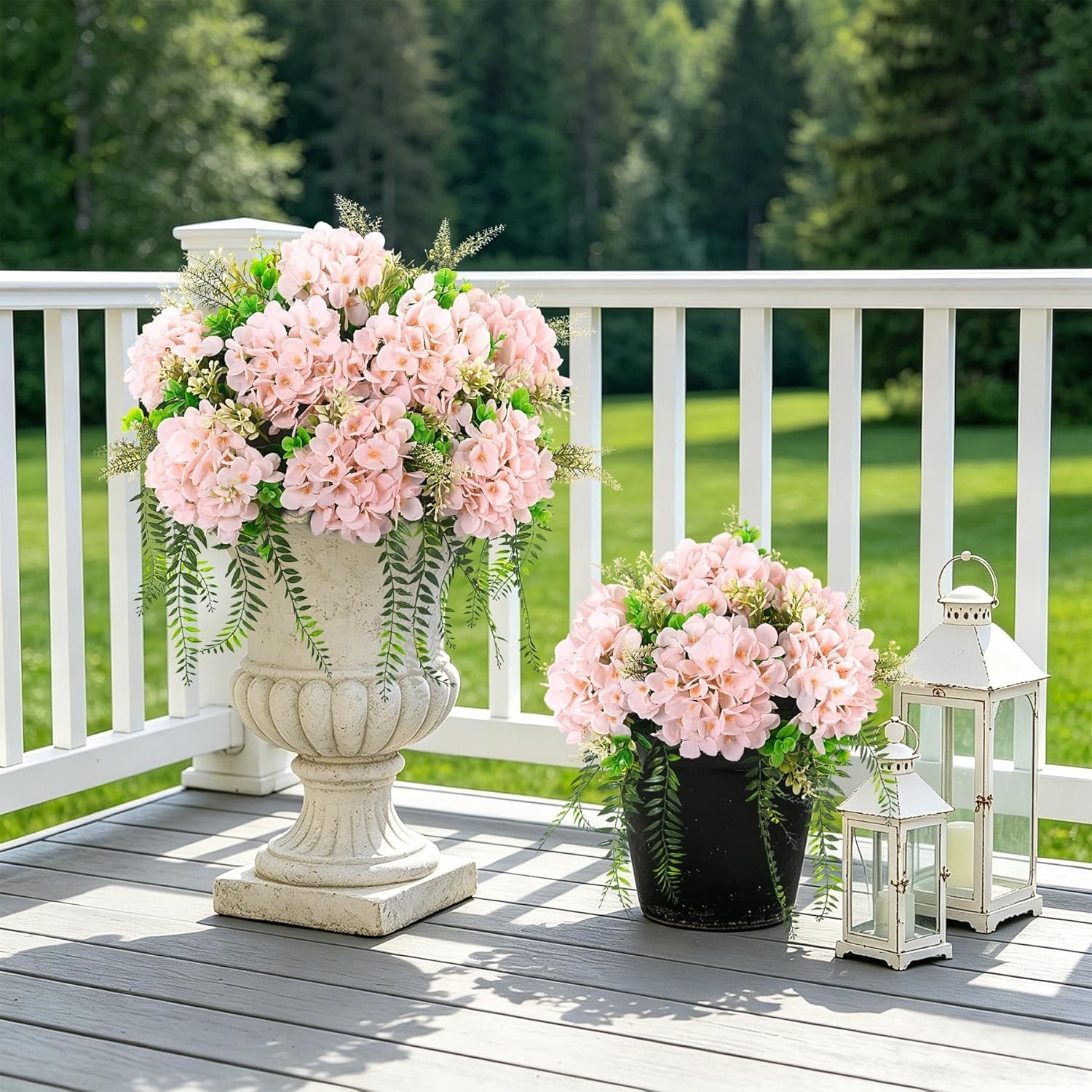 Artificial Hydrangea Flowers Silk Pink Fake Flower with Eucalyptus for Outdoo…