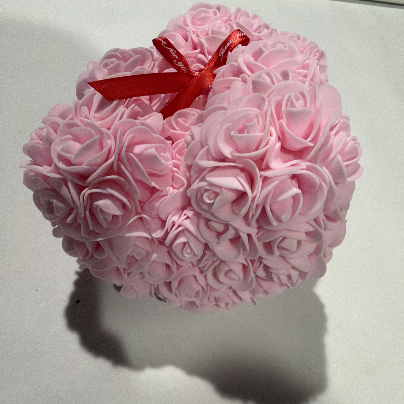 Artificial Pink Rose Teddy Bear Floral Arrangement & Centerpiece with Ribbon