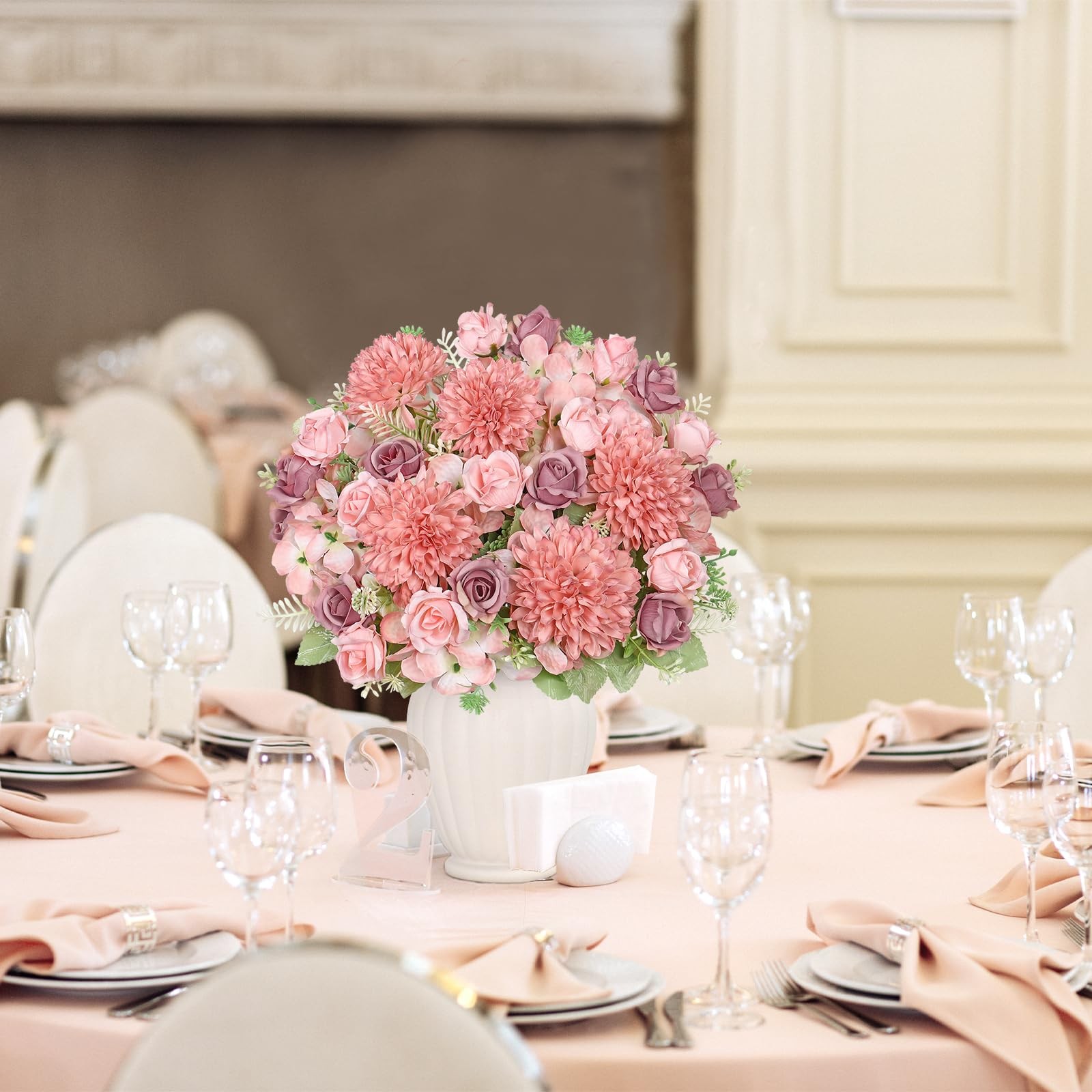 4 PCS Artificial Peonies Pink Faux Peony Bouquet Silk Floral Arrangements