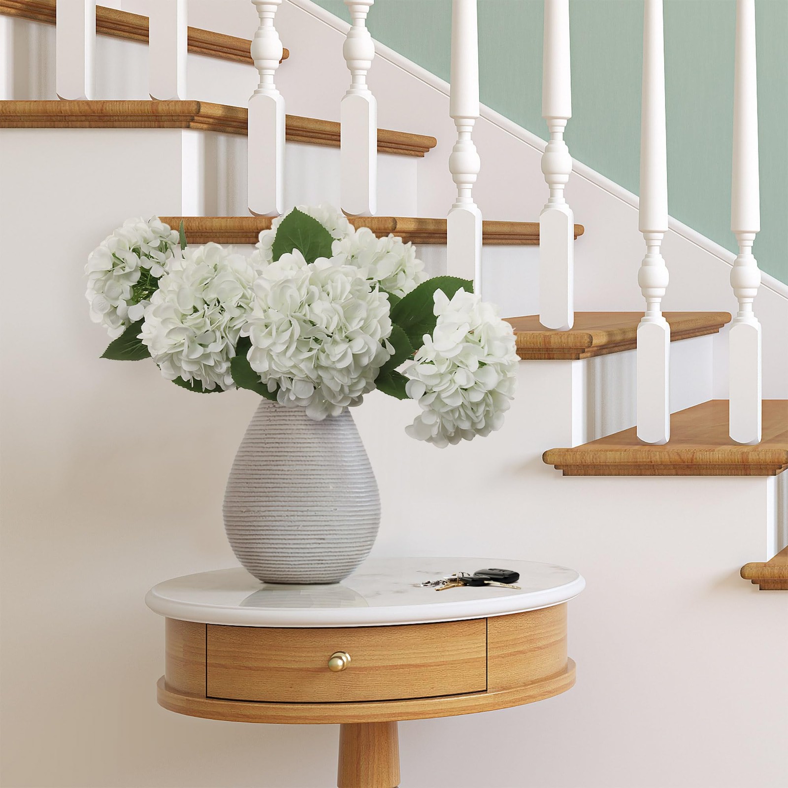 Designer Six-Piece Hydrangea Flower Stems, Cream White Durable Stems with Fad…