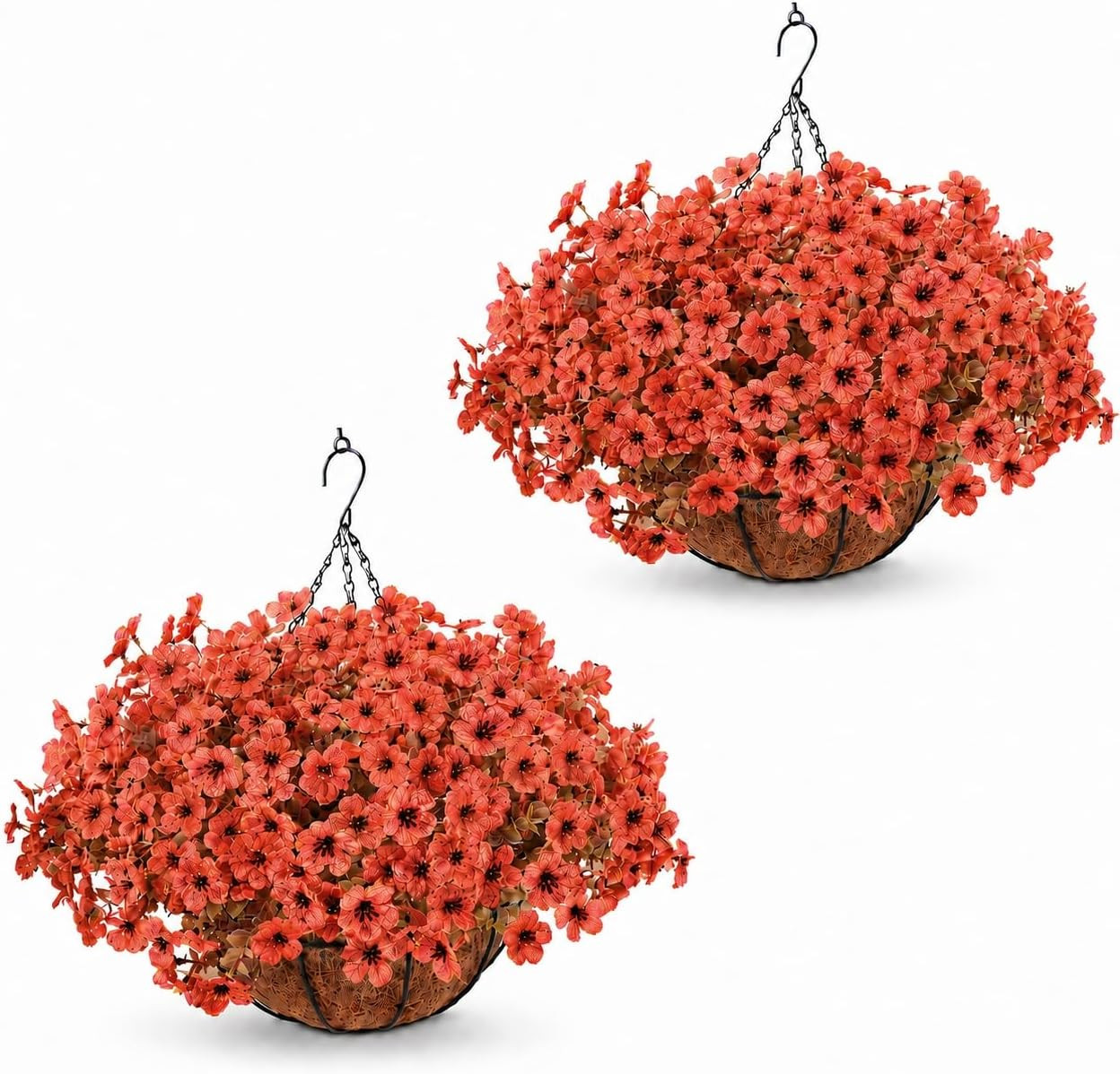Artificial Hanging Basket Flowers, 24 Pcs Orange Mums, UV Outdoor Flowers | Look