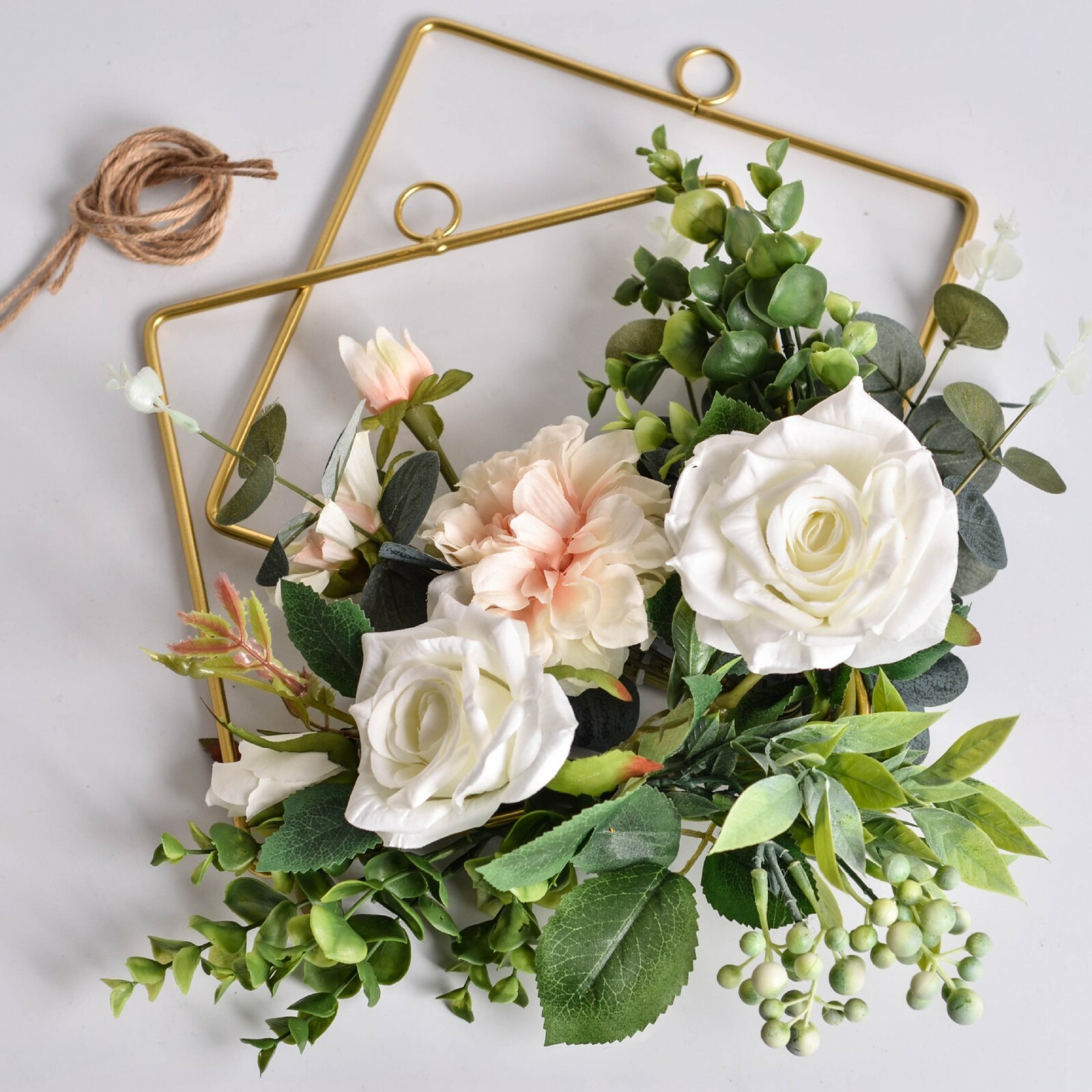 Floral Hoop Wreath Rose Flower Leaves Metal Hoop Ring Garland Wedding Home Decor