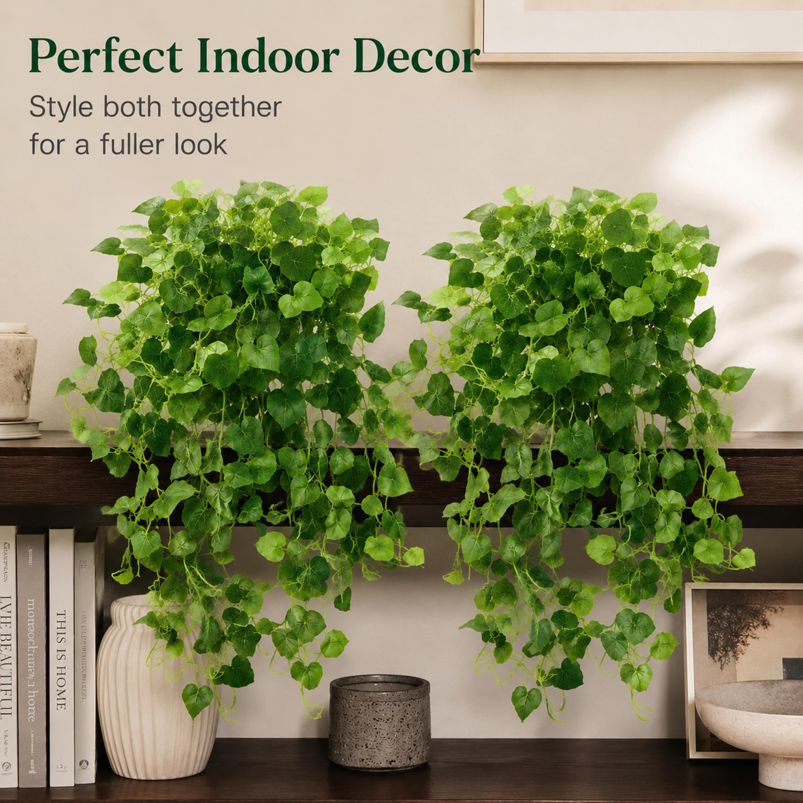 36″ Faux Hanging Ivy Plants in White Pots, 2 Pack Fake Pothos Artificial Hang…