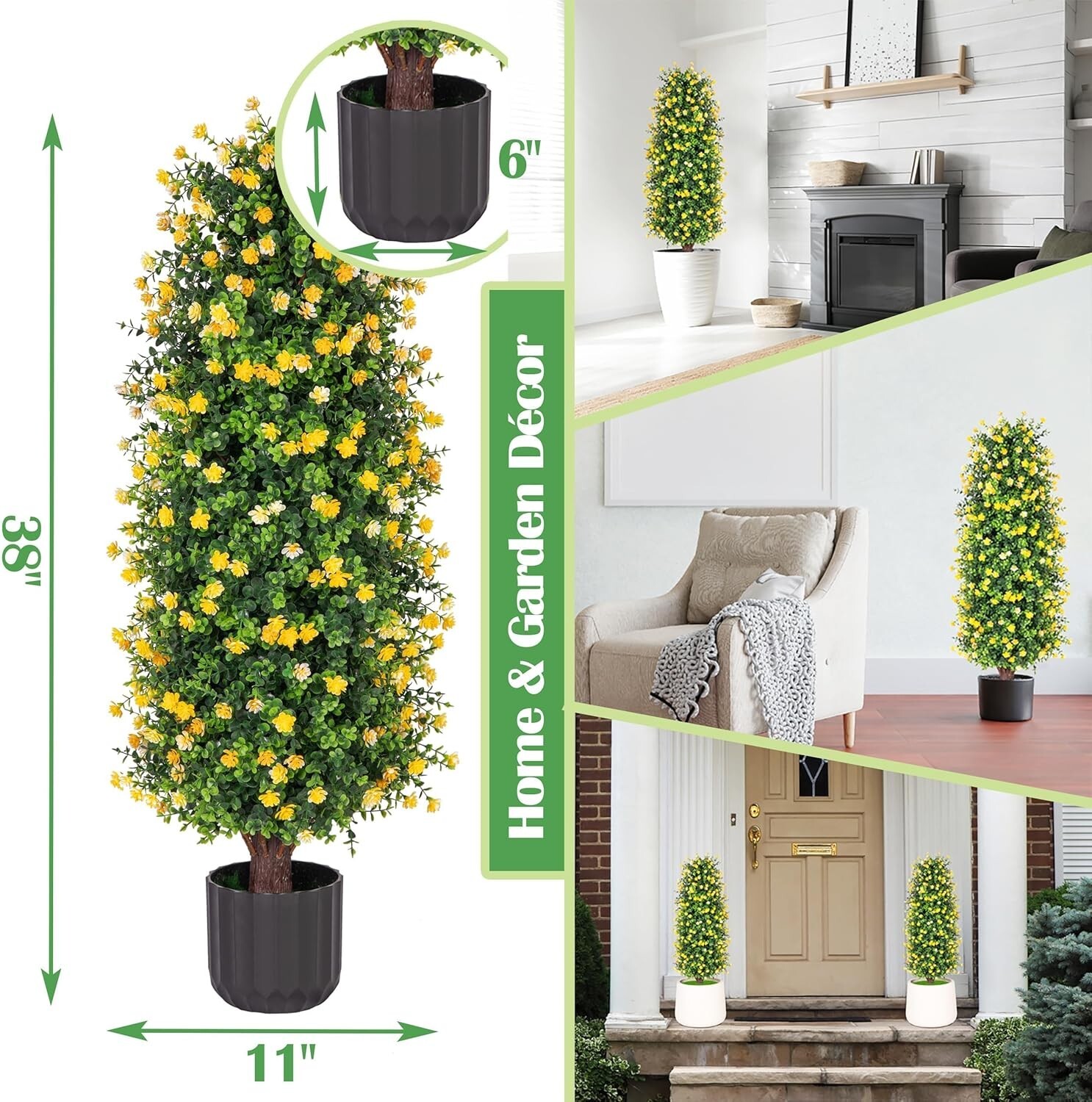 Lifelike Yellow Rose Plants – 2 Pack 3FT Topiary for Indoor and Outdoor Artistry