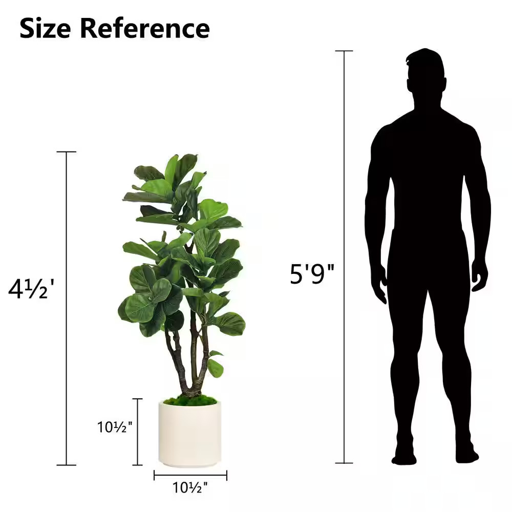 4.5 Ft. Artificial Fiddle Leaf Fig Tree in White Decor Pot, Faux Green Plant Ind