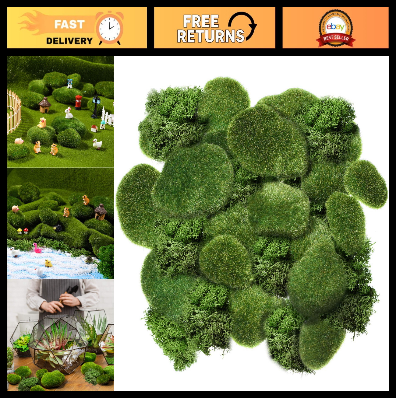 20 Pcs Artificial Moss Rocks – Decorative Faux Green Stones for Crafts & Gardens