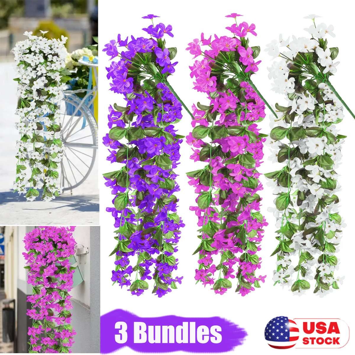 3x Artificial Flower Vine Ratta Hanging Garland Wisteria Flowers Wedding Decor