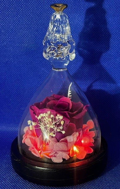 Mother’s Day Preserved Pink Rose in Glass Angel Figurine with Led Lights