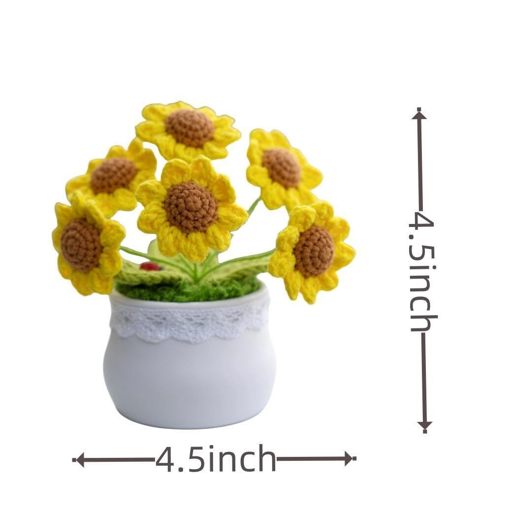 SUNFLOWER CROCHET FLOWERS 6HEAD POTTED KNITTED ARTIFICIAL SUNFLOWERS DESK DASHBO