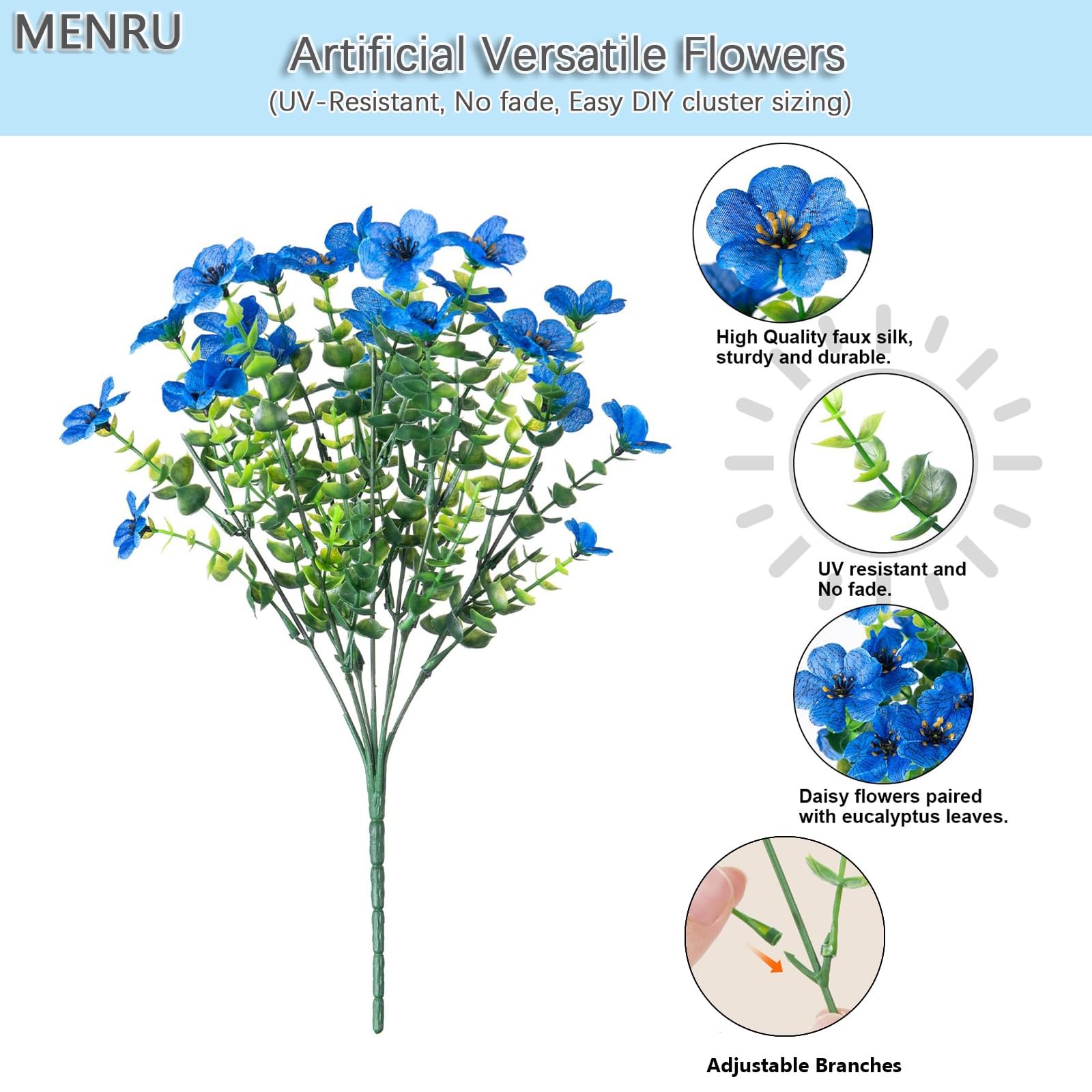 MENRU Artificial Flowers Blue