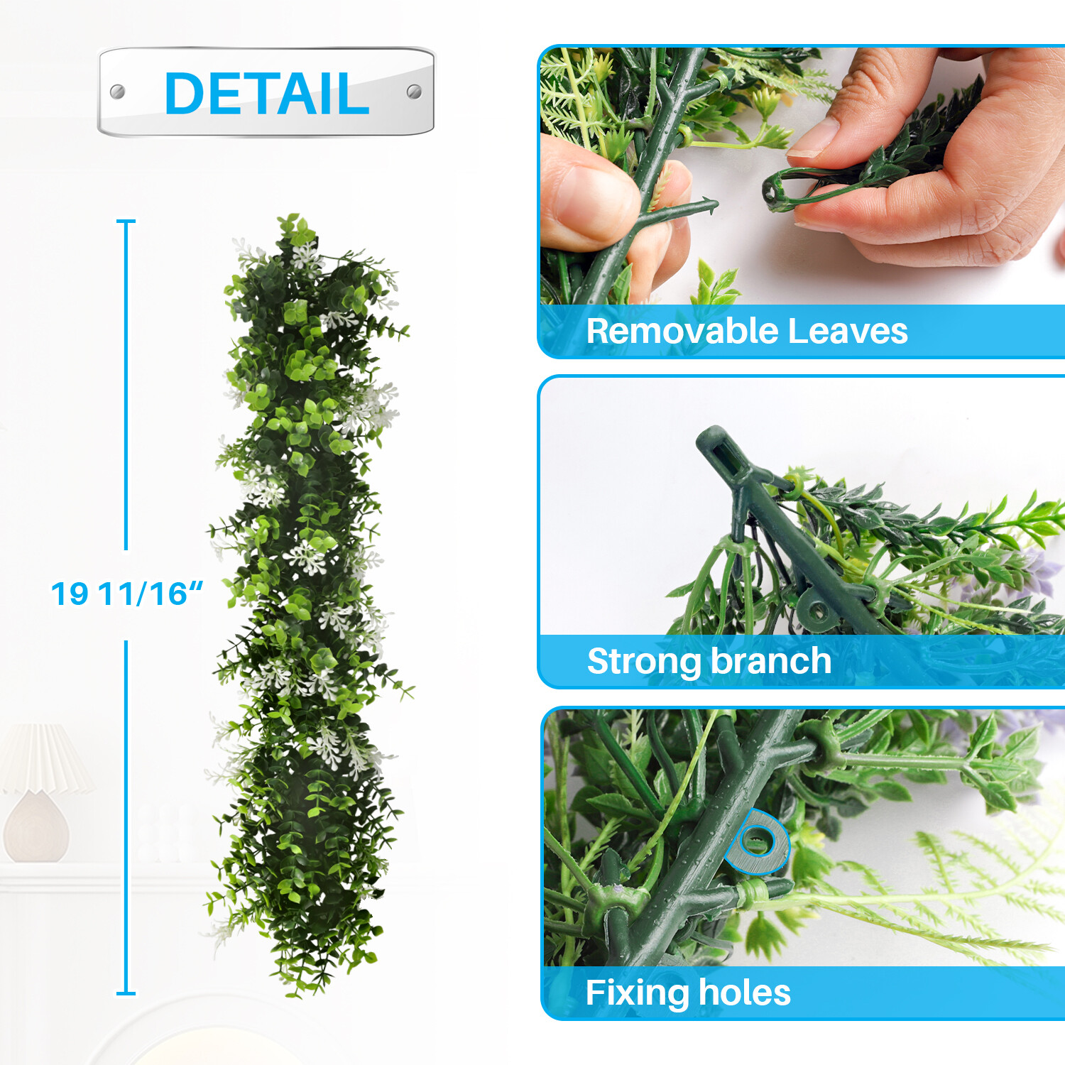 Patio Artificial Hanging Garland Faux Ivy Leaves Plants Vines, Green With White