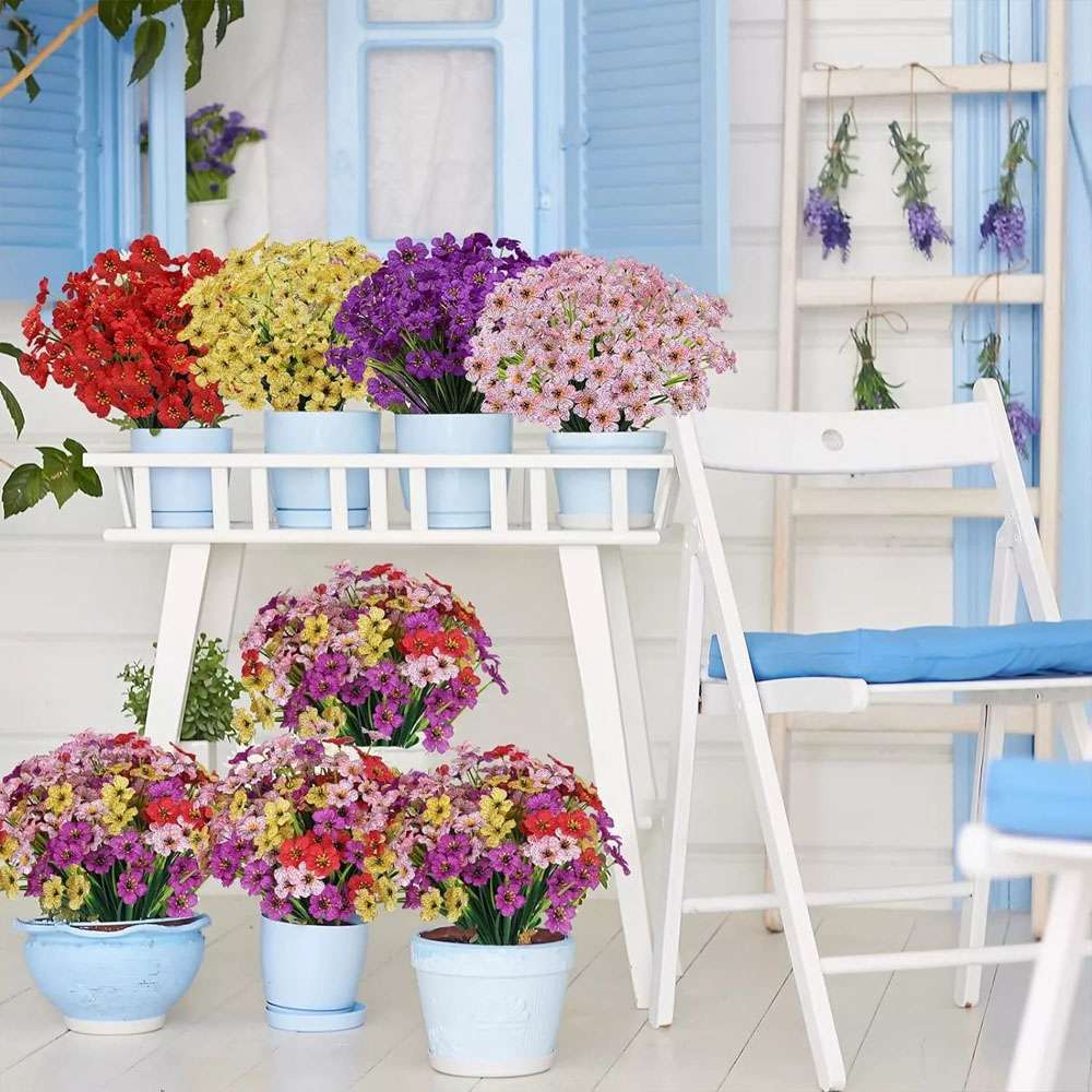 10 Bundles Artificial Flowers Fake Outdoor UV Resistant Plants Shrubs Decor NEW