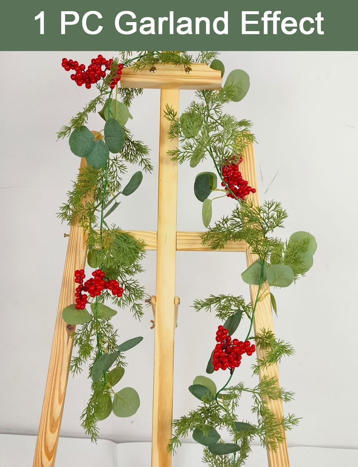 5.9 Feet Eucalyptus Leaves Red Berry Norfolk Pine Christmas Greenery Garland