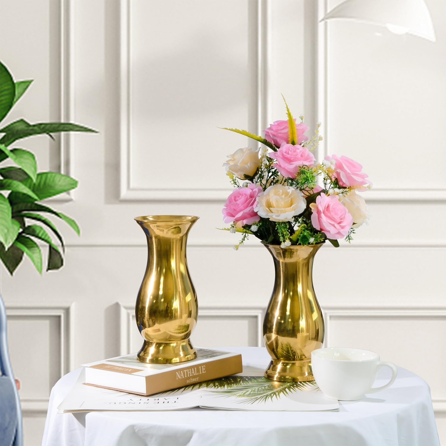 Metal Vase Centerpiece Decoration, Stainless Steel Tabletop Flower Gold Vases…