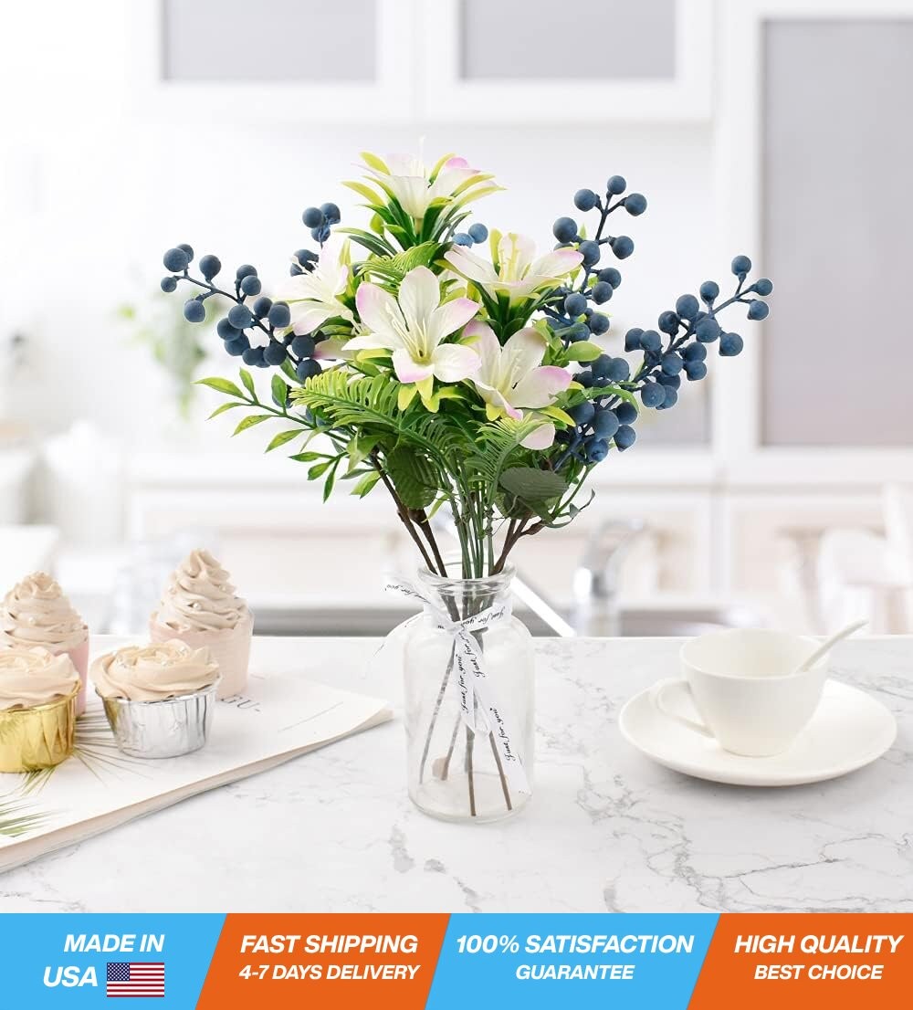 6 Pcs Lifelike Artificial Blueberry Stems for DIY Floral Crafts and Home Decor