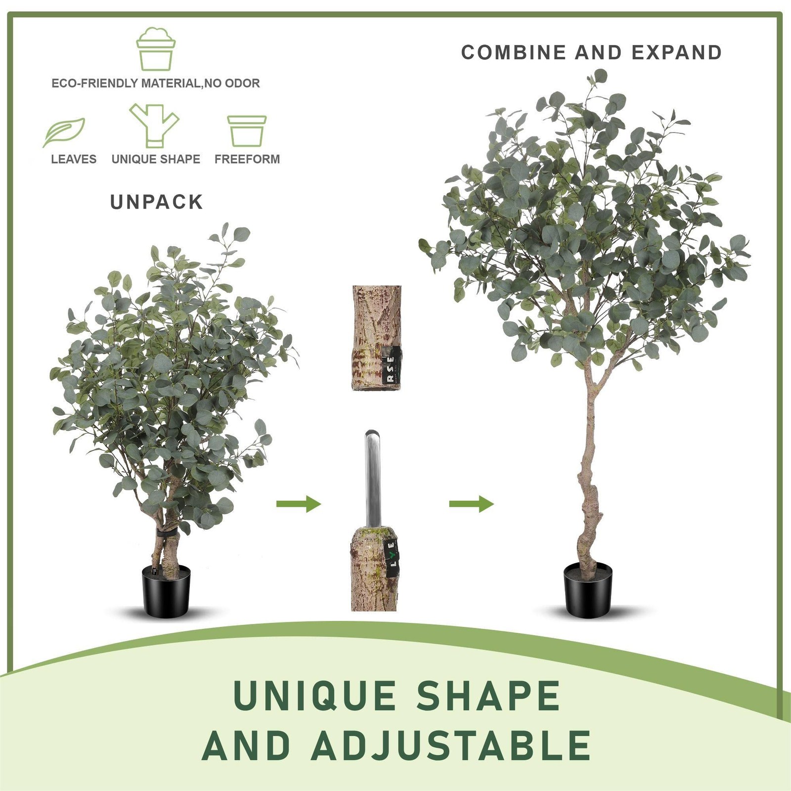 6ft Artificial Eucalyptus Tree in Plastic Nursery Pot, Tall Faux Eucalyptus S…