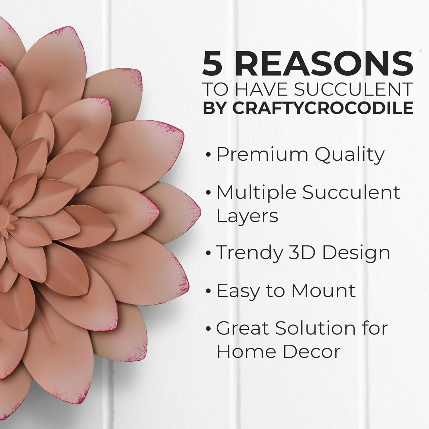 Succulent Metal Flowers Wall Decor – Pink, Hand Painted, 3D Flower Art Decora…