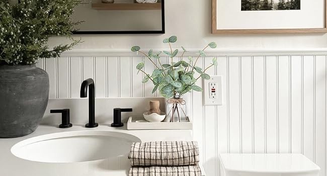 Artificial Eucalyptus Stems in Glass Vase with Faux Water, Fake Plants for Home