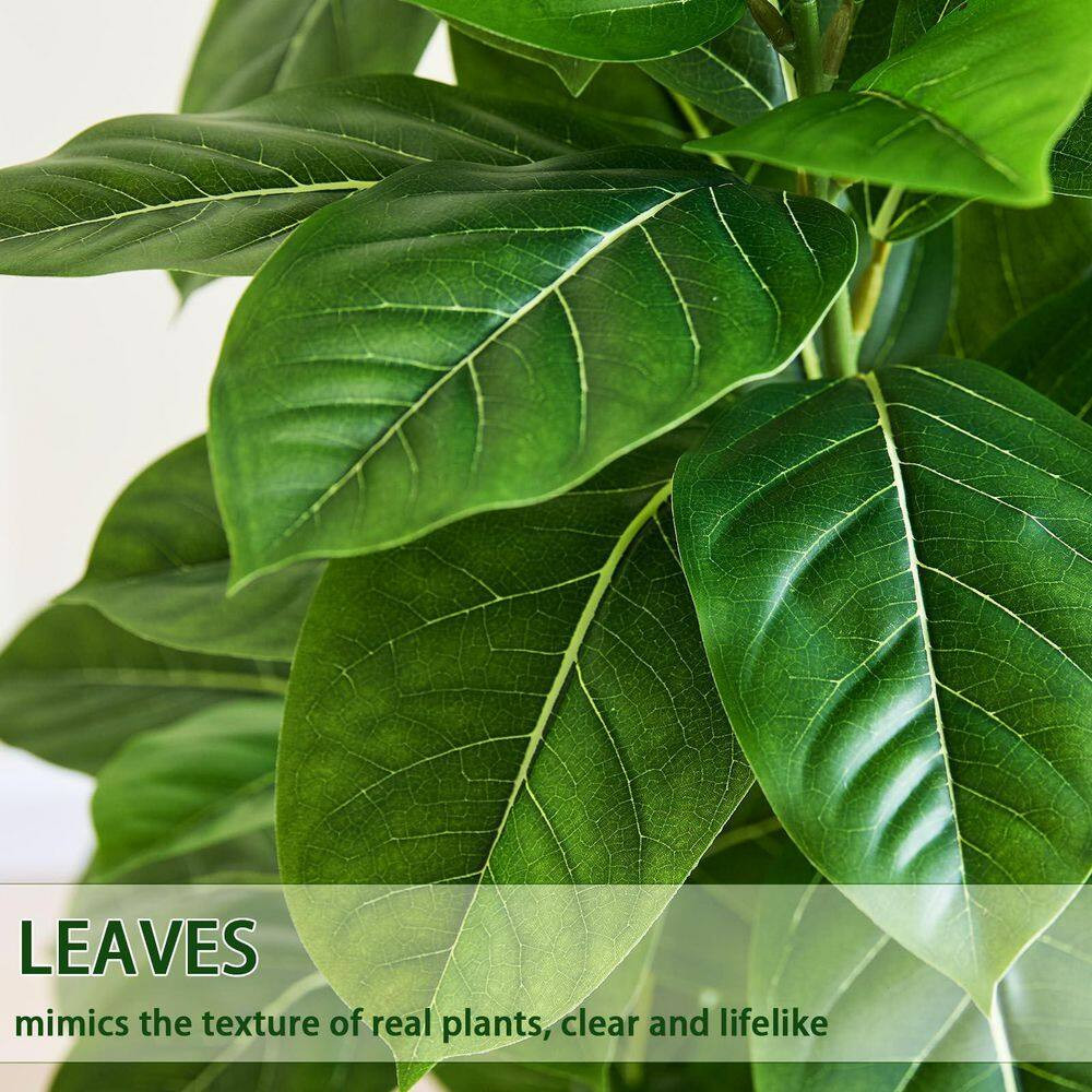 1 In. White Indoor/Outdoor Artificial Rubber Tree Shrub Faux Plant with Planter