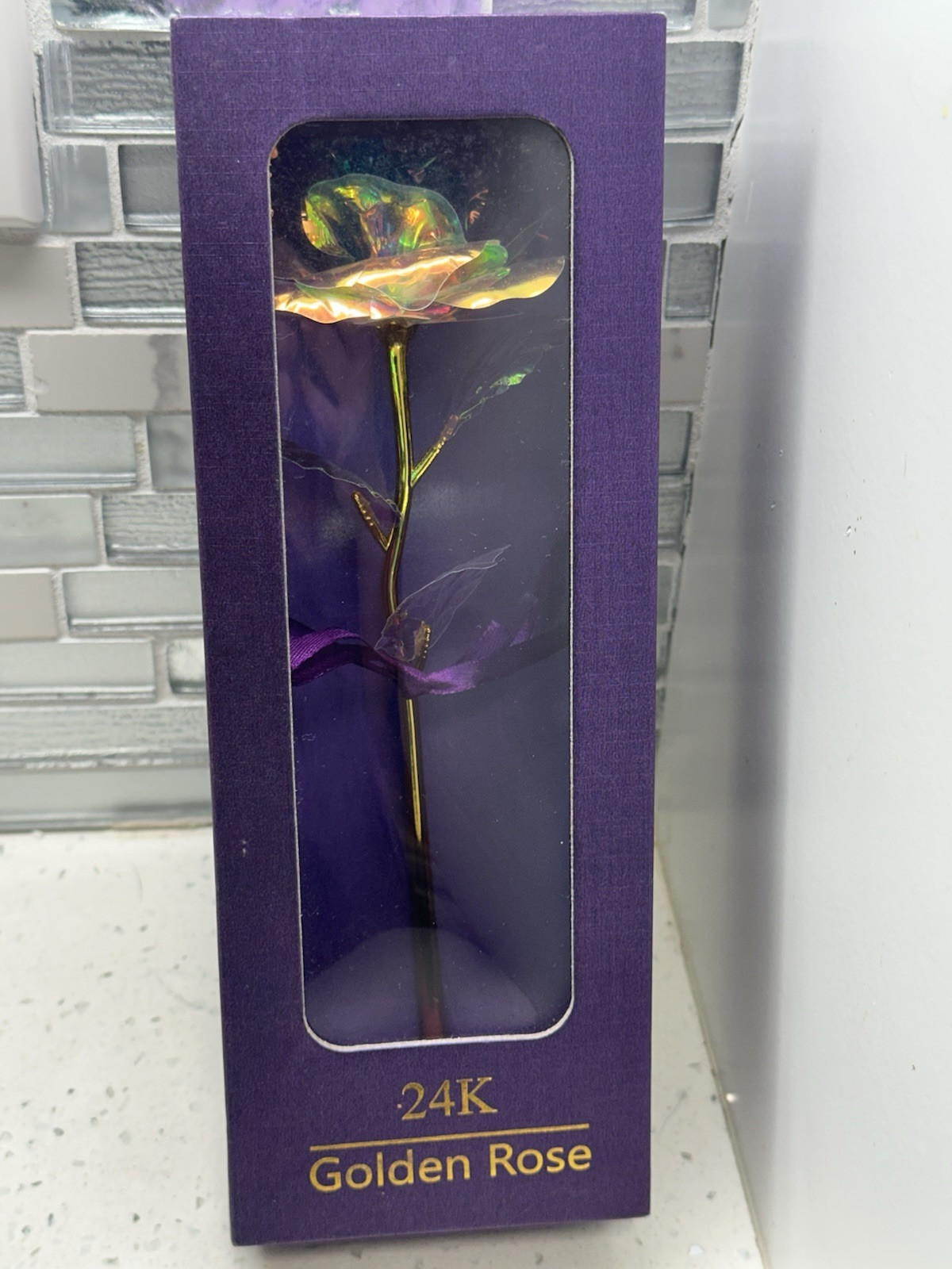 Flower Present Colorful Golden Foil Rose with Luxury Gift Box 24K Gold Plated