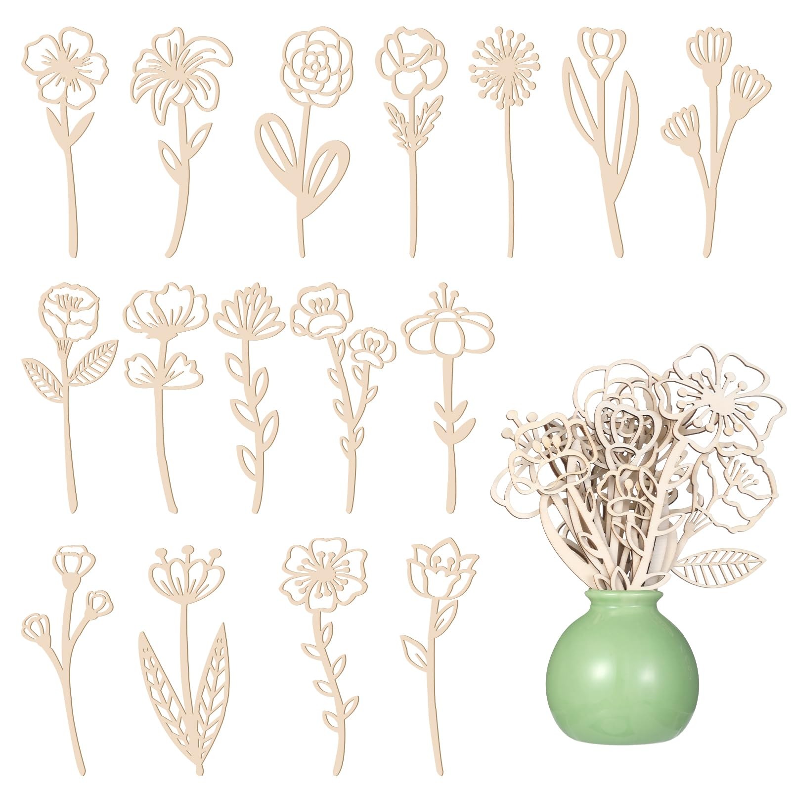 16 Pcs Wooden Wildflower Decor Set, Wooden Flowers for Crafts Boho Wall Decal…