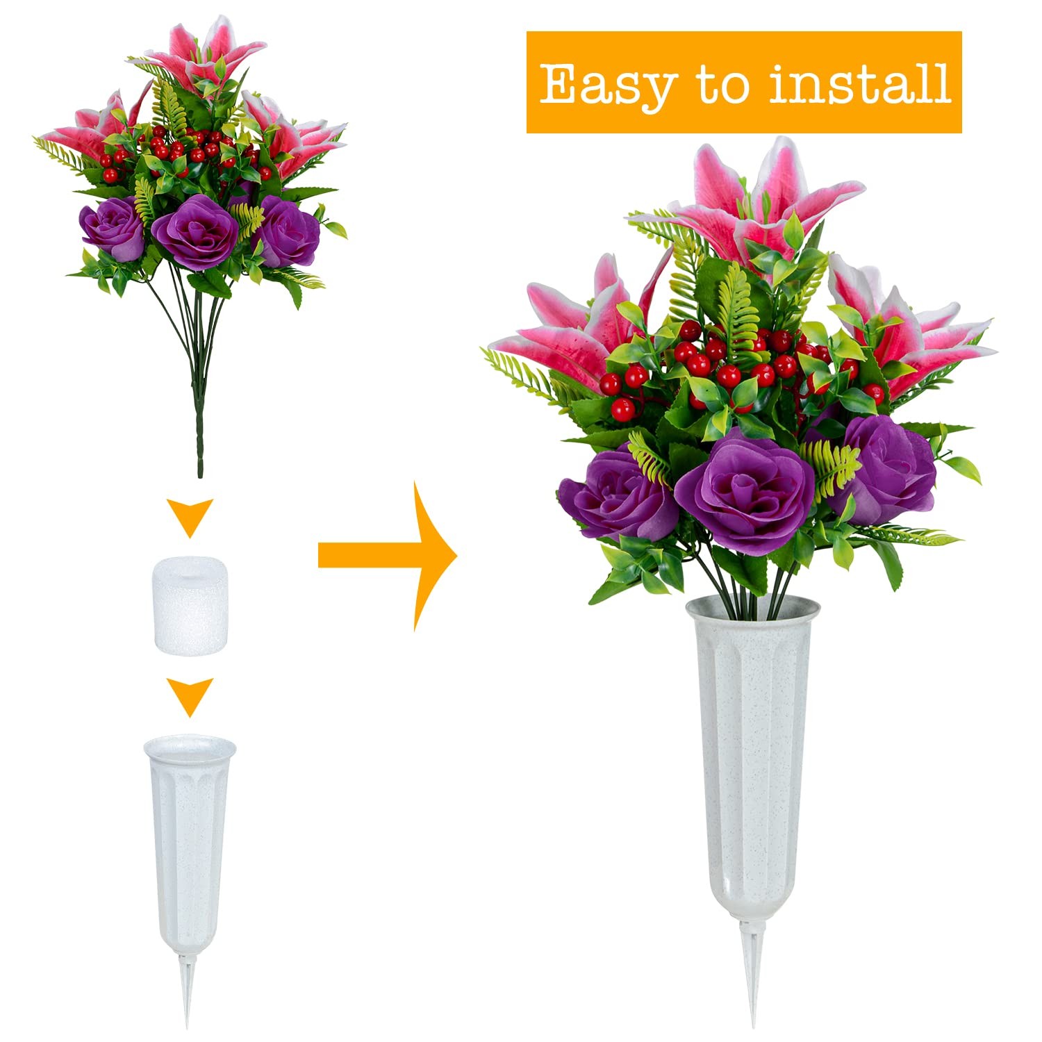 Artificial Cemetery Flower for Grave Set of 4 Artificial Flower Bouquet Memorial