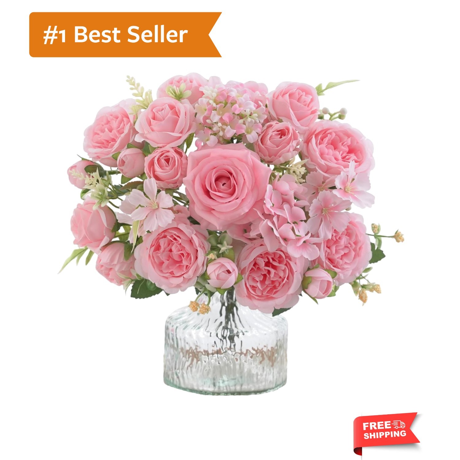 4 Pcs Light Pink Artificial Peony Set – 2 Bouquets & 2 Stems for Elegant Decor