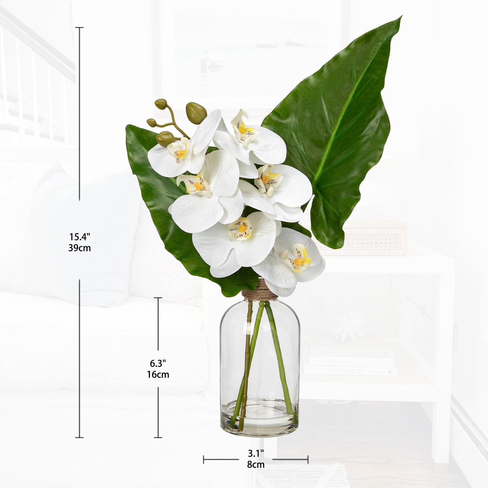 Fake Plant and Faux Orchids in Glass Vase, 15.4″ Realistic Faux Tropical Plan…
