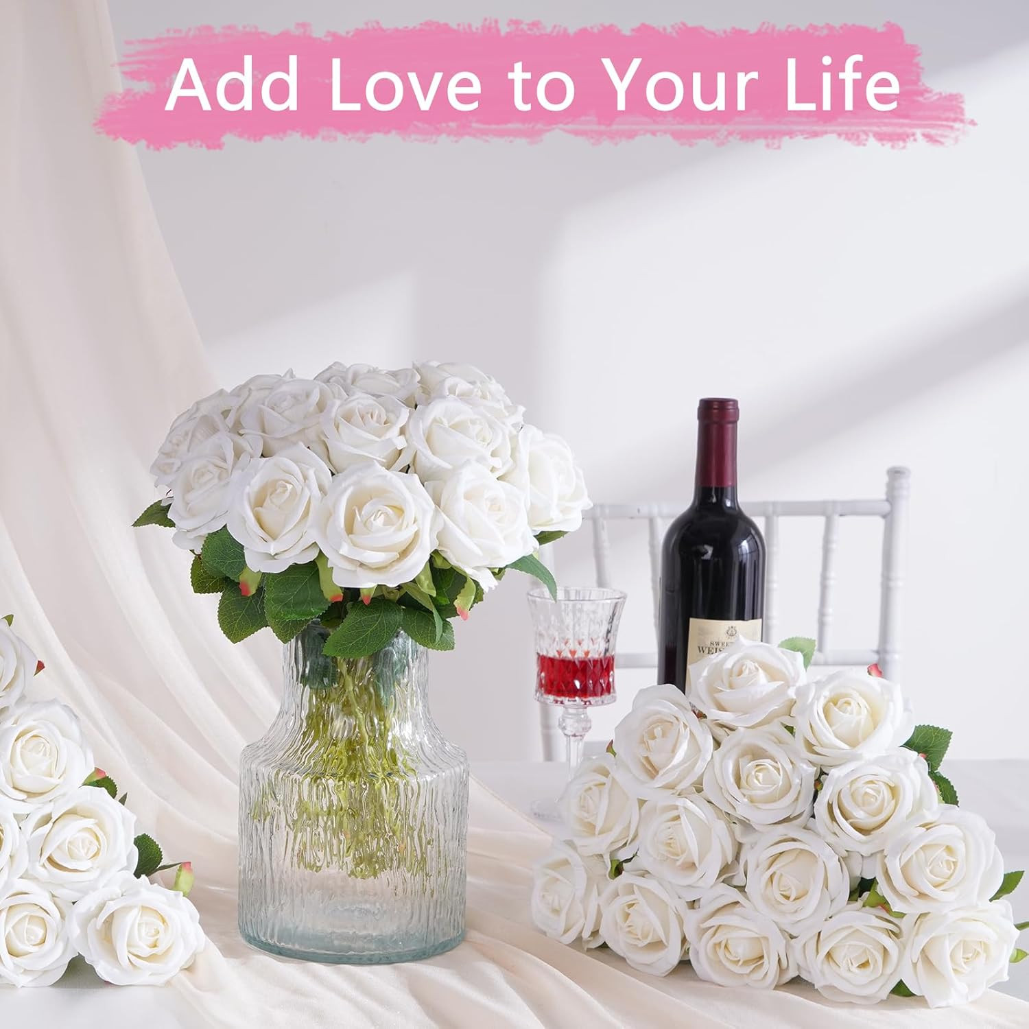 100 Pcs Real Touch White Velvet Roses for Weddings & DIY Decor