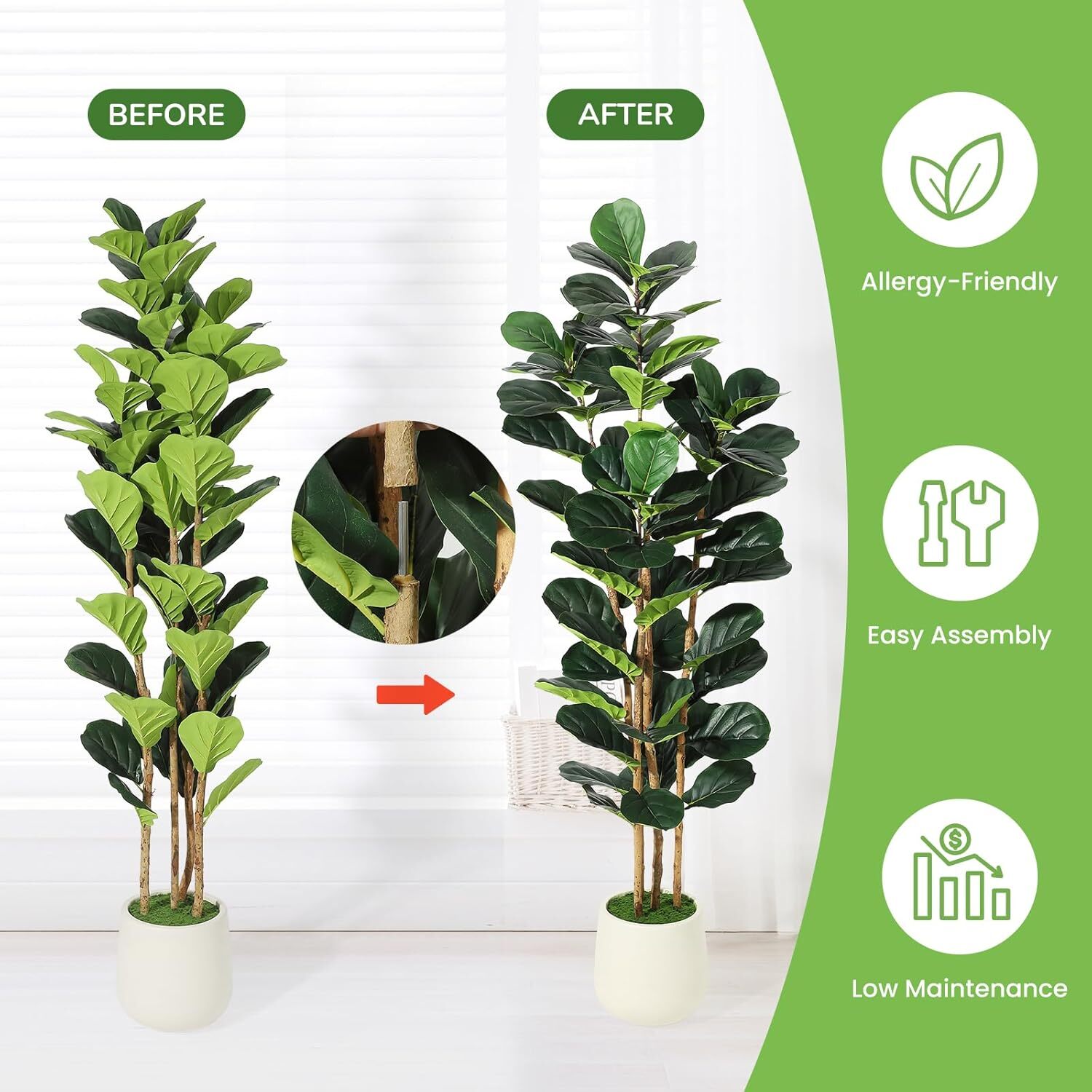6/7FT Faux Fiddle Leaf Fig Tree with Tall Planter Lifelike Fake Tree for Home US
