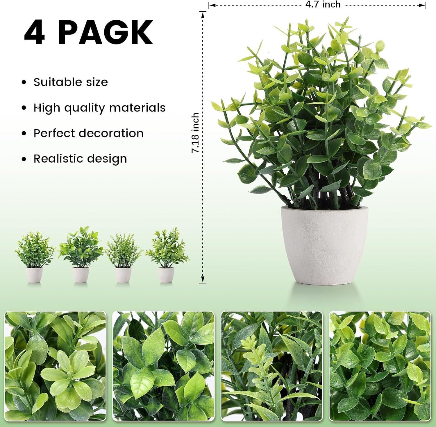 ⁠4 Pack Mini Artificial Fake Potted Plants Ceramic Pots Home Office Table Decor⁠