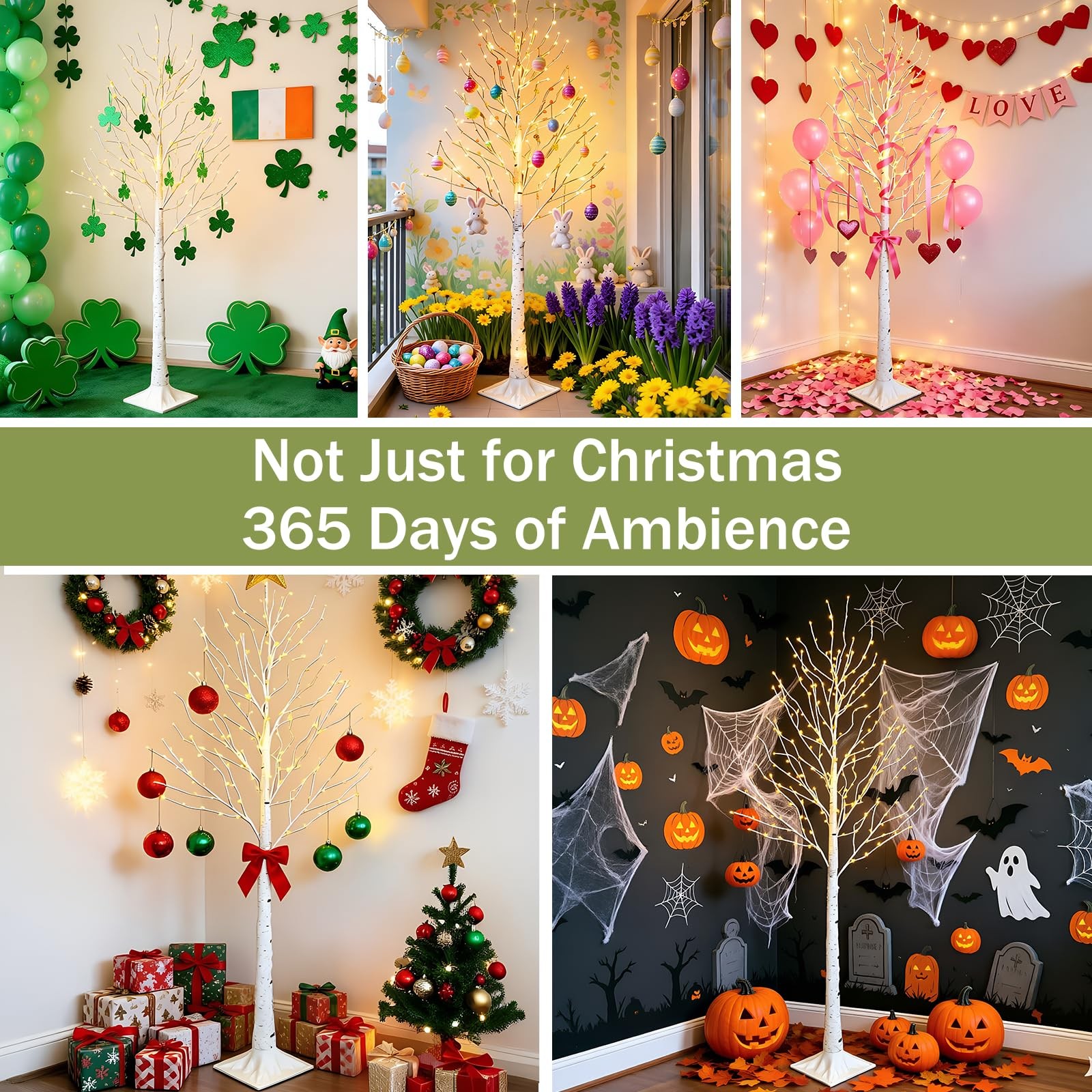 2-Pack 6FT Lighted Birch Tree with Timer, Total 520 Pre-lit Artificial Twig T…