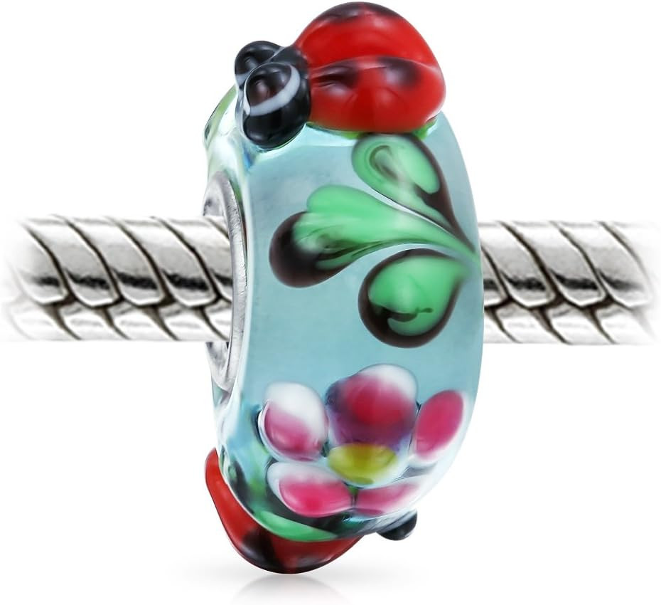 Mixed Garden Insect Ladybug Butterfly Bumble Bee Flower Lamp Work Murano Glass .