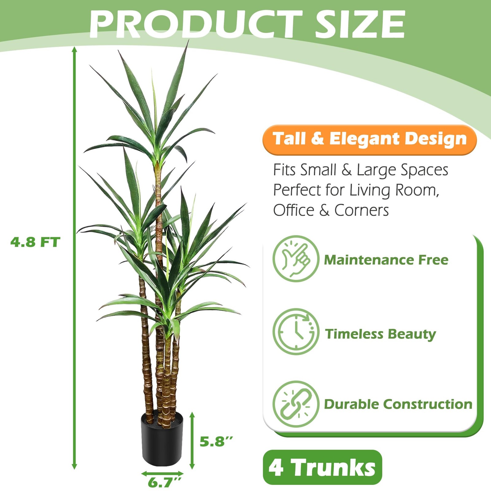 Artificial Trees 4.8Ft Faux Tree 4 Heads Agave Plants, Tall Plant Fake Plant …