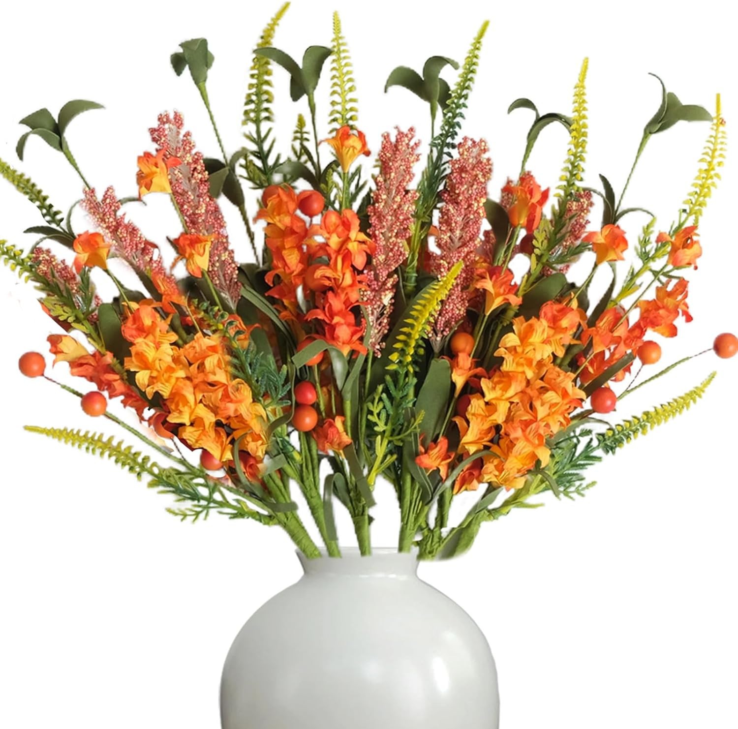 16″ Fall Orange Yellow Forsythia Flower Picks Autumn Gradient Berries Boquet