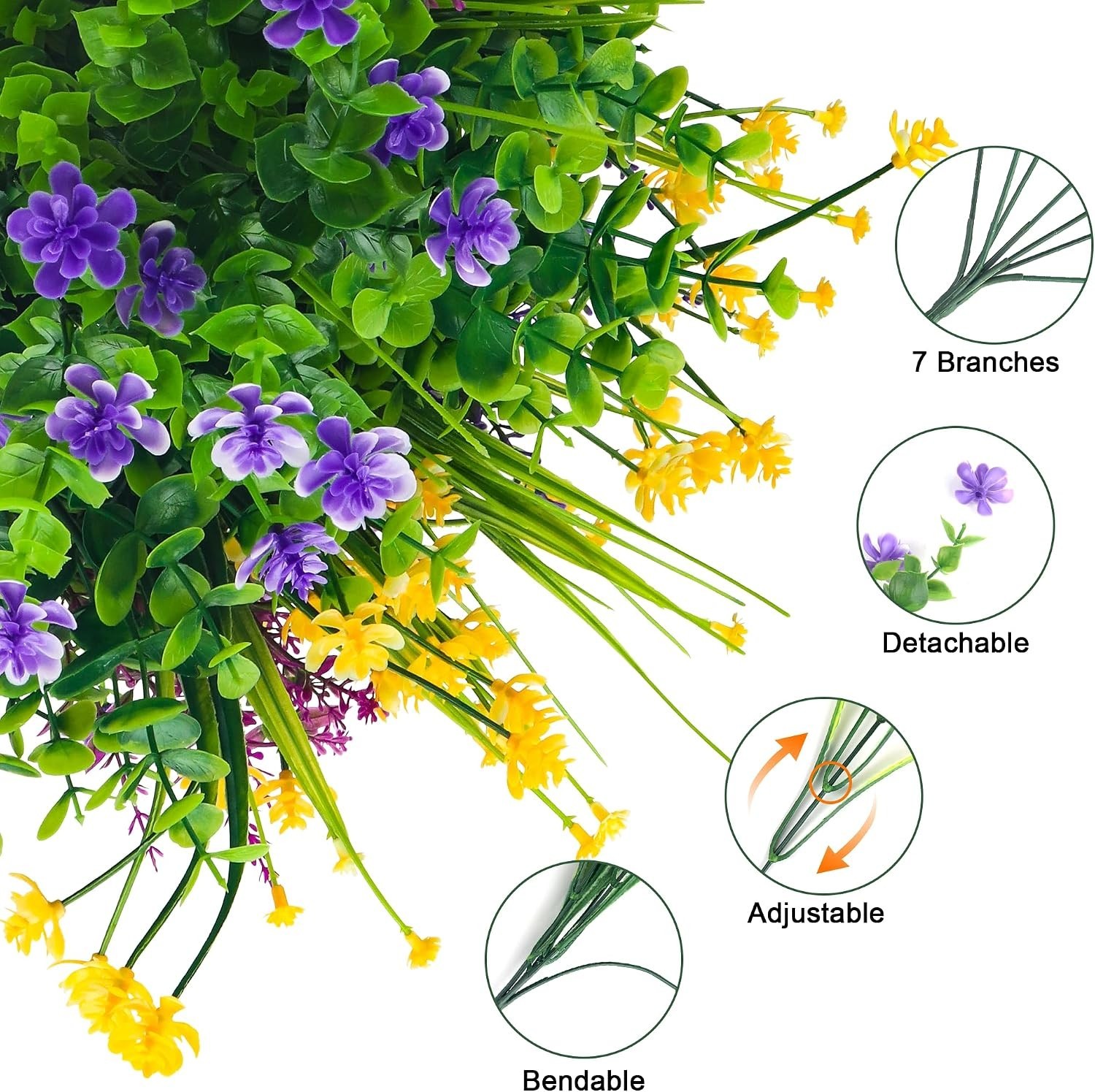 12 Bundles of UV Resistant Artificial Flowers – Lifelike Decor for Home & Garden