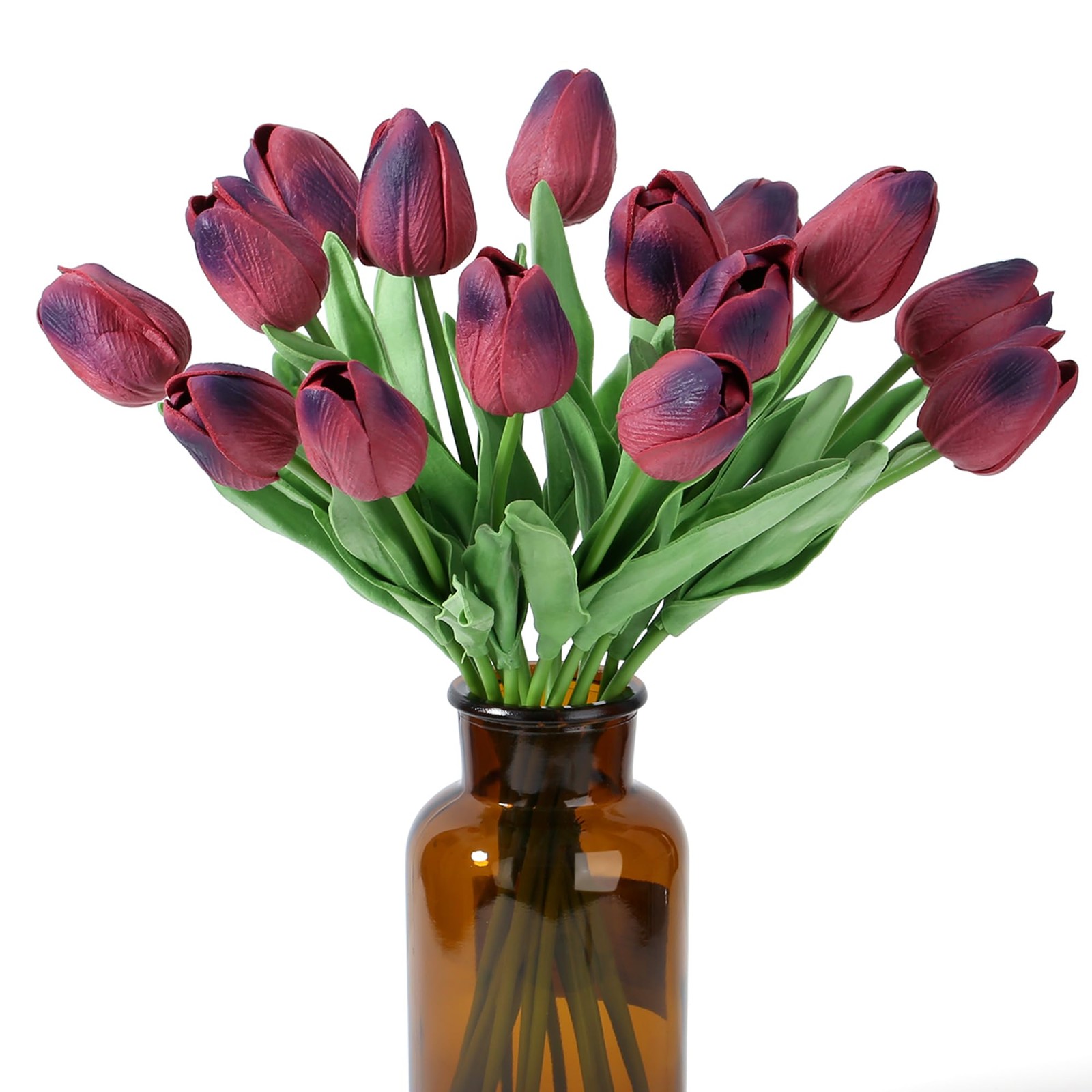 15pcs Tulips Fake Burgundy Artificial Flowers Real Touch 14″ PU Flower for Ho…