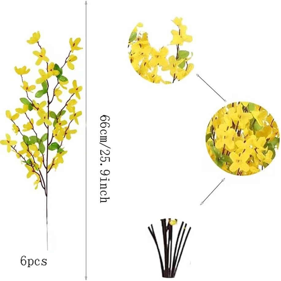 6Pcs Artificial Forsythia Flower Branches Spring Summer Yellow Silk Fake Wint…