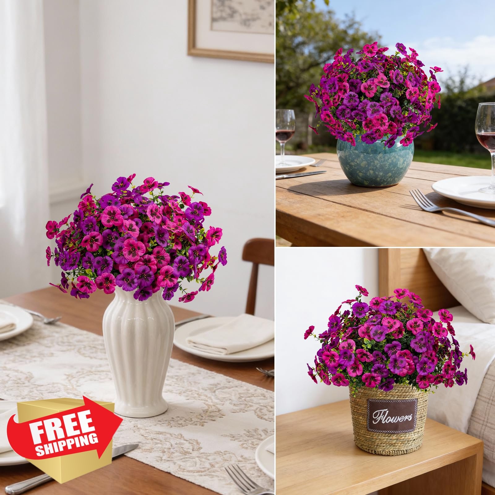 StyleNest Light Purple Fuchsia Pansies, 12pc Outdoor Artificial Flowers