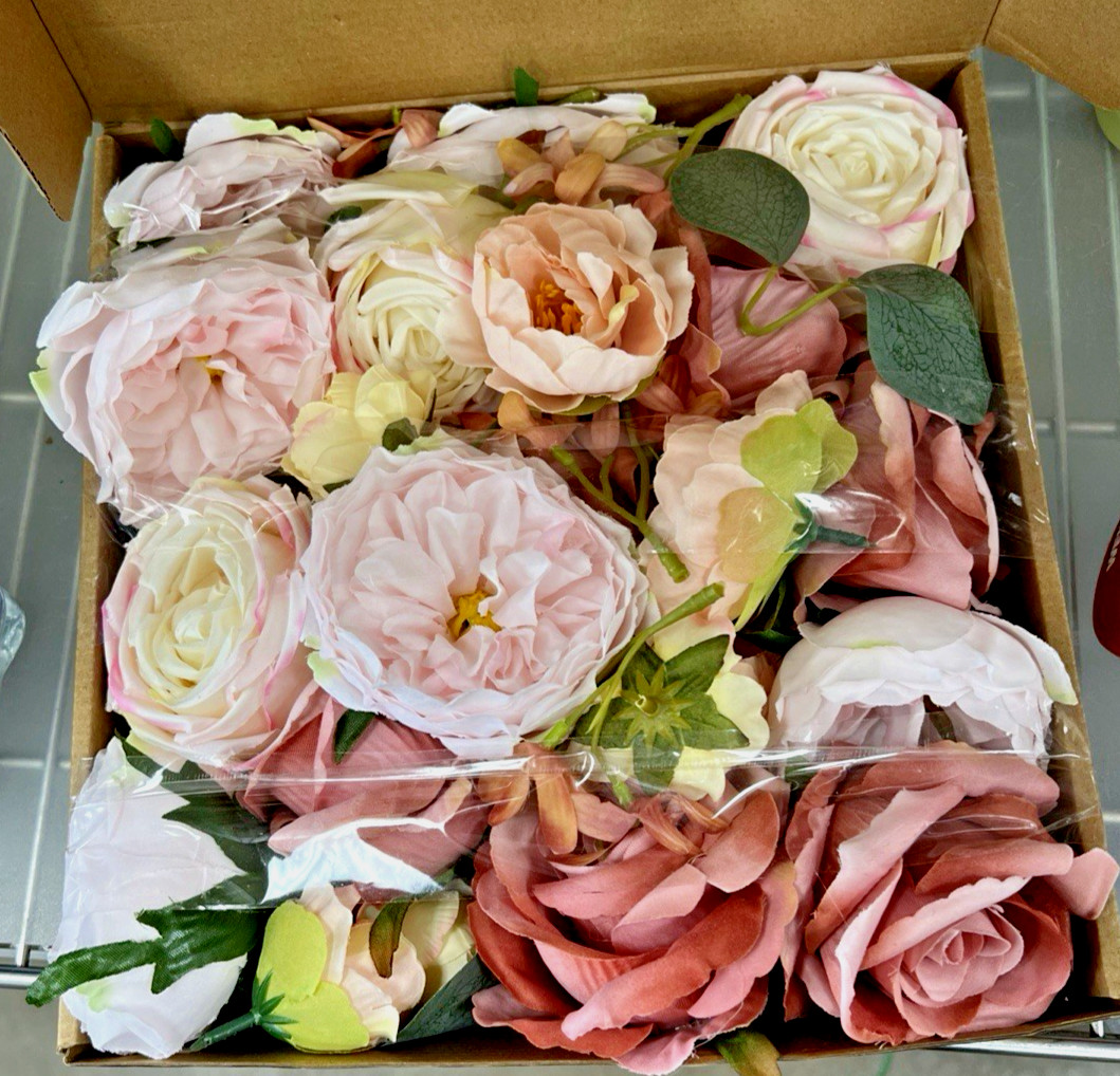 Peonies Artificial Flowers Pink Silk Roses Blush Pink, Peach, Cream 8″ Stems