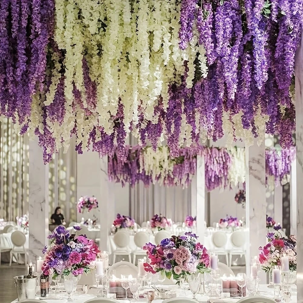 36pcs Wisteria Vine Artificial Flowers Trailing Fake String Garden Wedding Decor