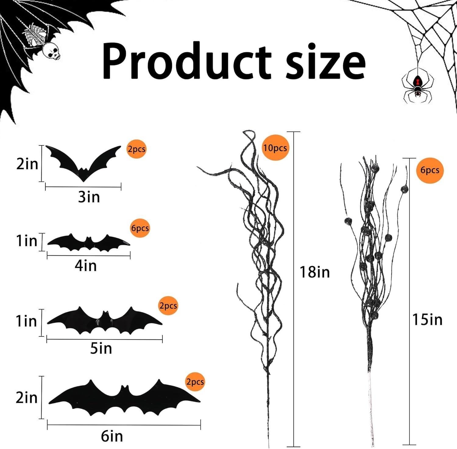 16 Pcs Artificial Halloween Branches Picks Ornaments with 12 Pcs Bats- Fake B…