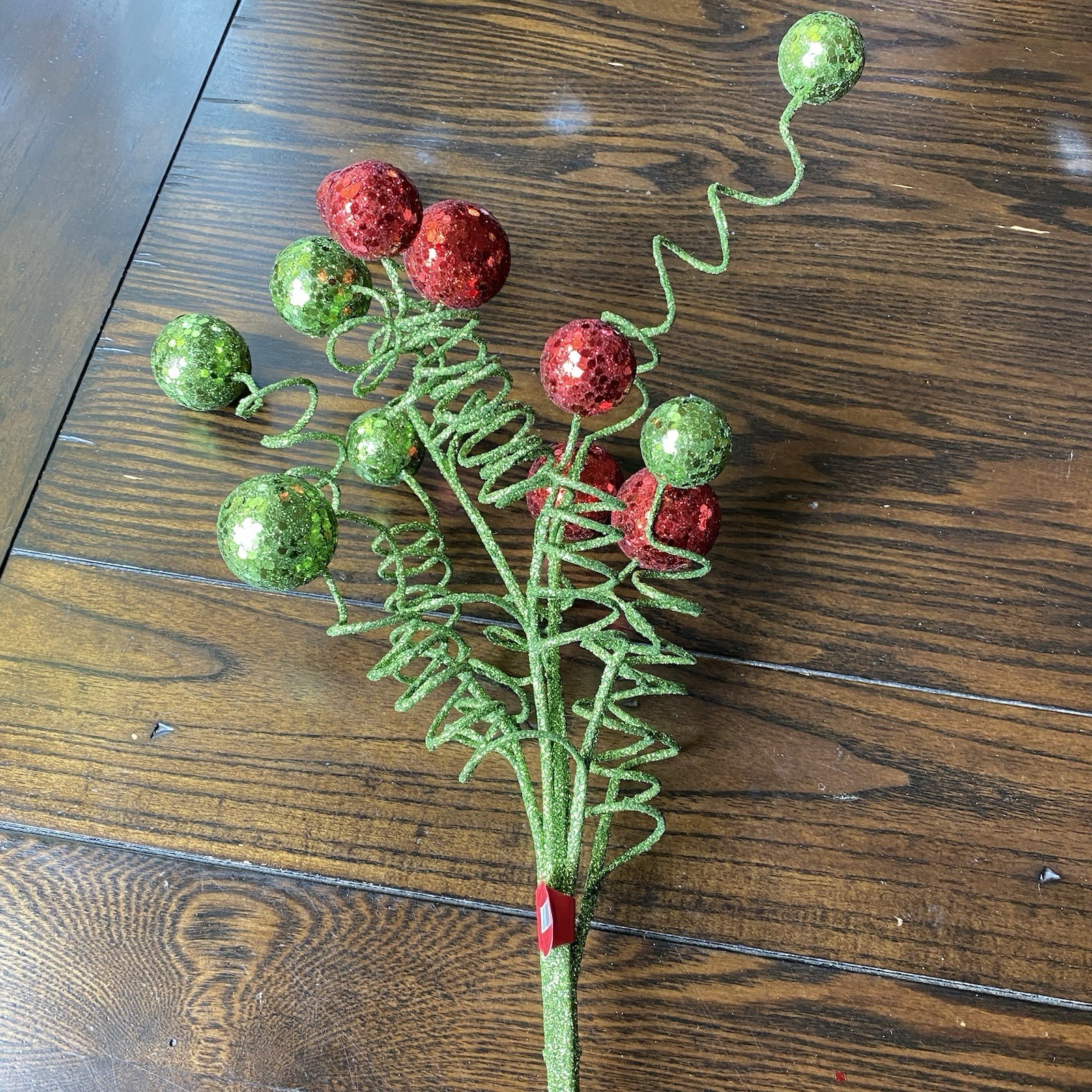 Set Of 6 Floral Picks Glitter And Curls 24” Wired Grinch
