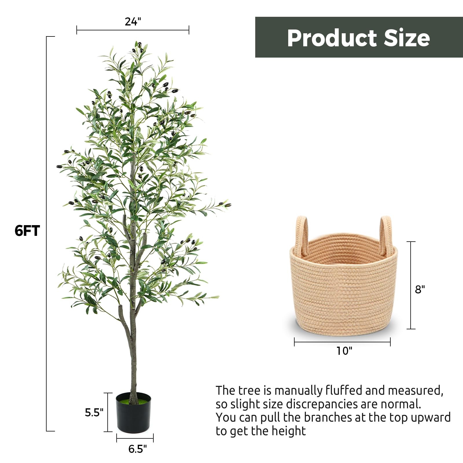 Olive Trees Artificial Indoor 6FT, Faux Olive Tree with Woven Basket & Natura…