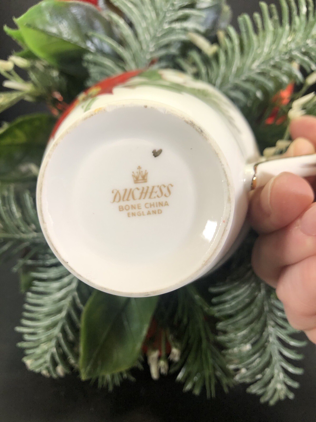 Christmas Floral Assemblage In Duchess England Bone China Tea Cup