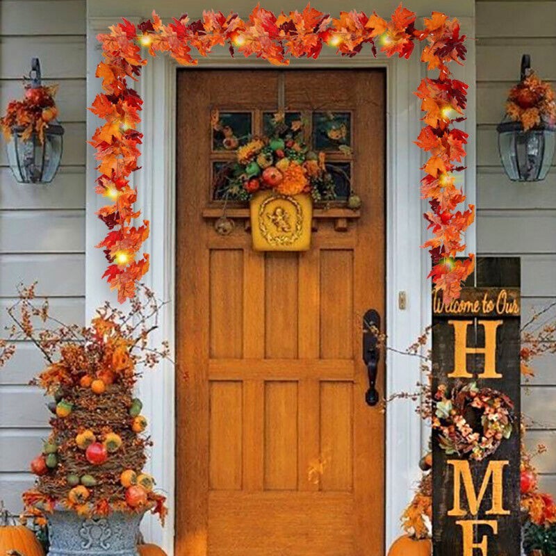 Autumn Fall Maple Leaves LED Lights Hanging Plant Halloween Artificial Flowers